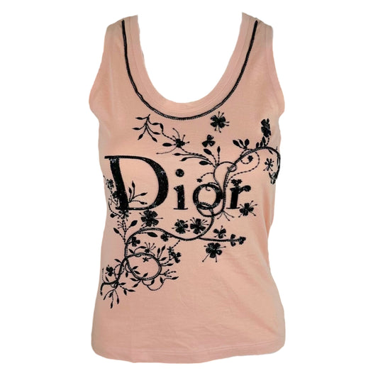 Christian Dior Black & Pink Beaded Logo Tank