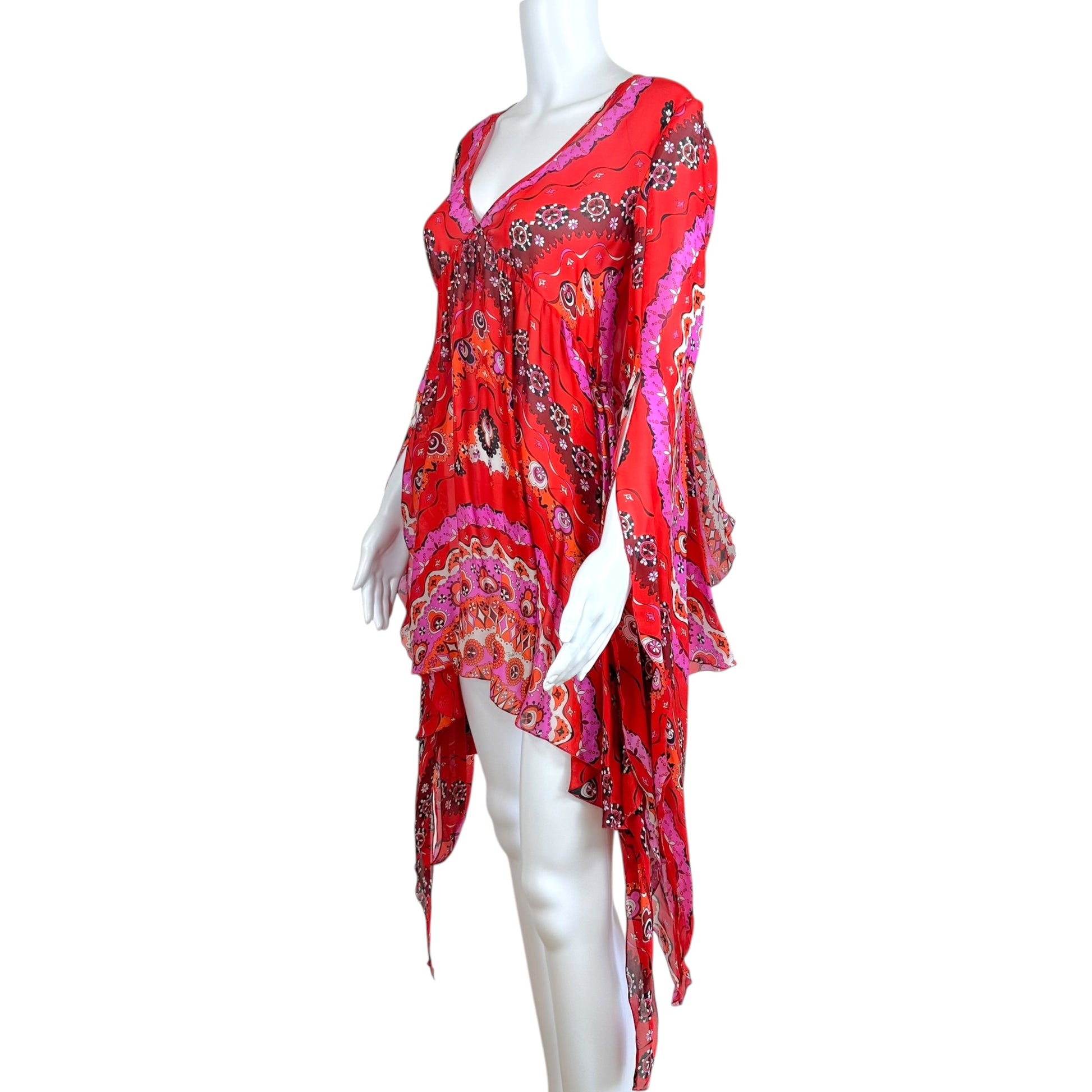 Emilio Pucci Pink Red Printed Asymmetrical Silk Mini Dress