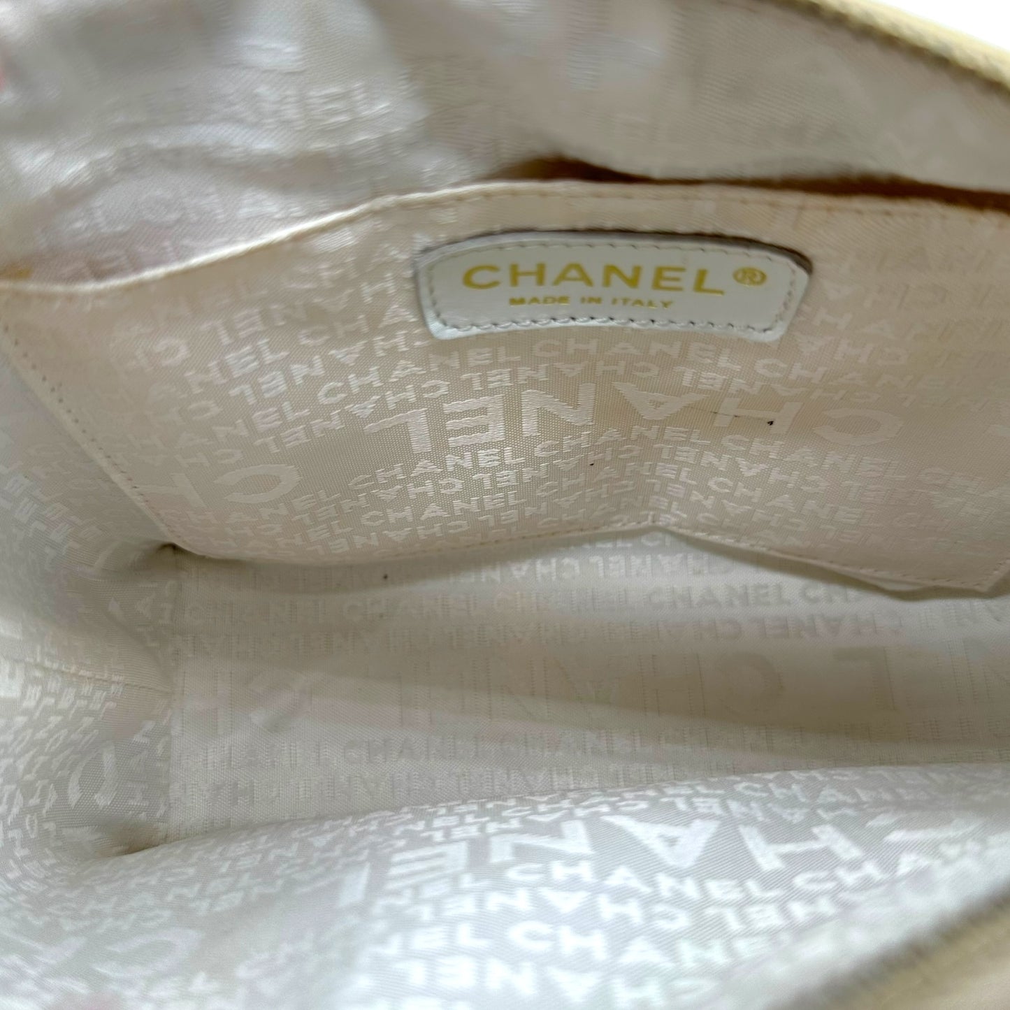 Chanel Ivory Embroidered Logo Chocolate Bar Mini Bag