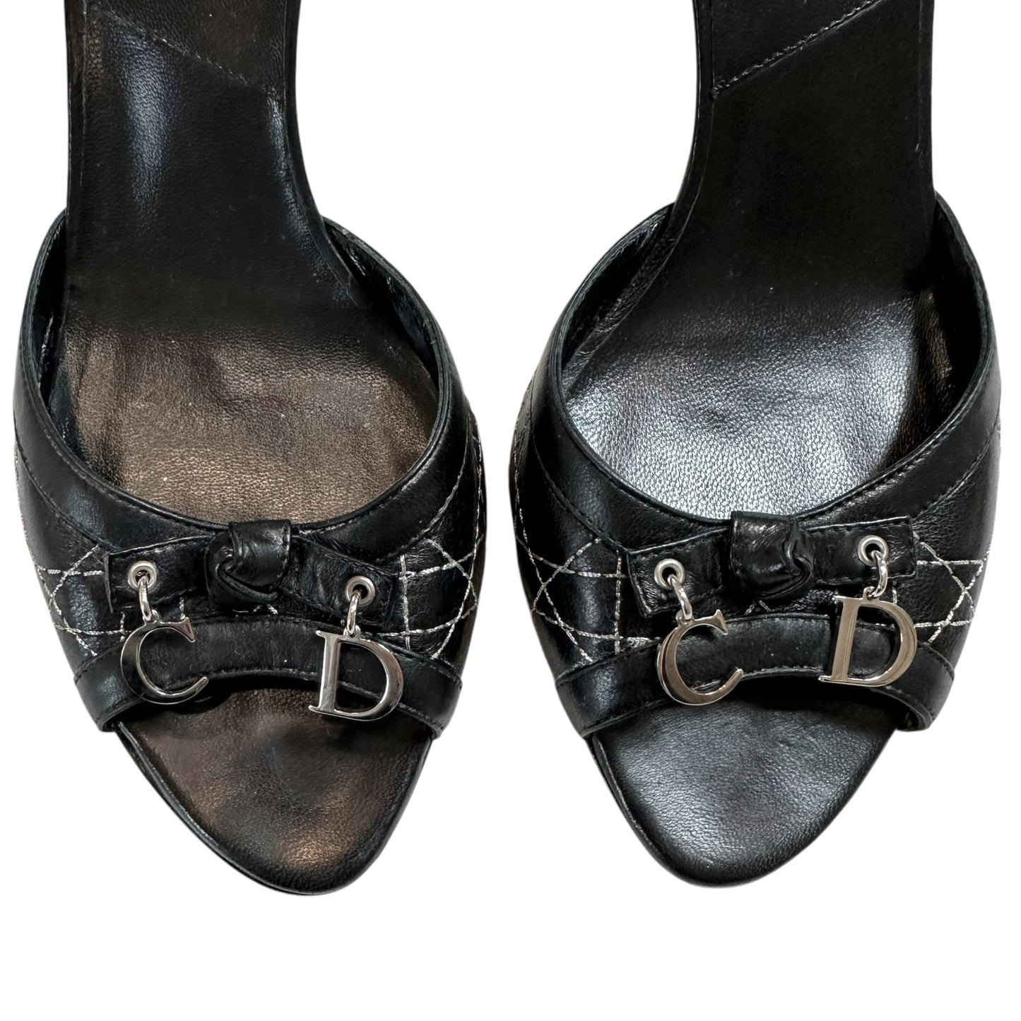 Christian Dior Black Leather Cannage Heeled Mule Sandals - Outfit Repeater