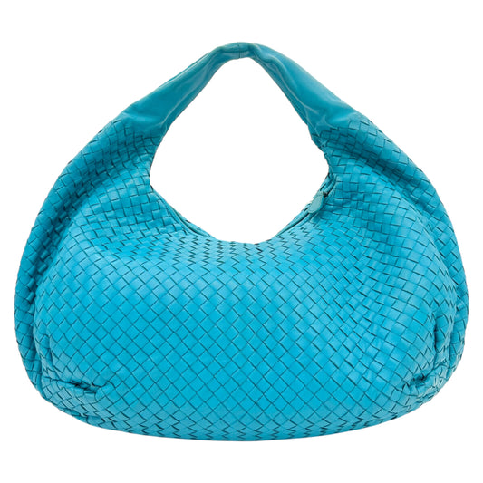 Bottega Veneta Teal Blue Intrecciato Hobo Shoulder Bag