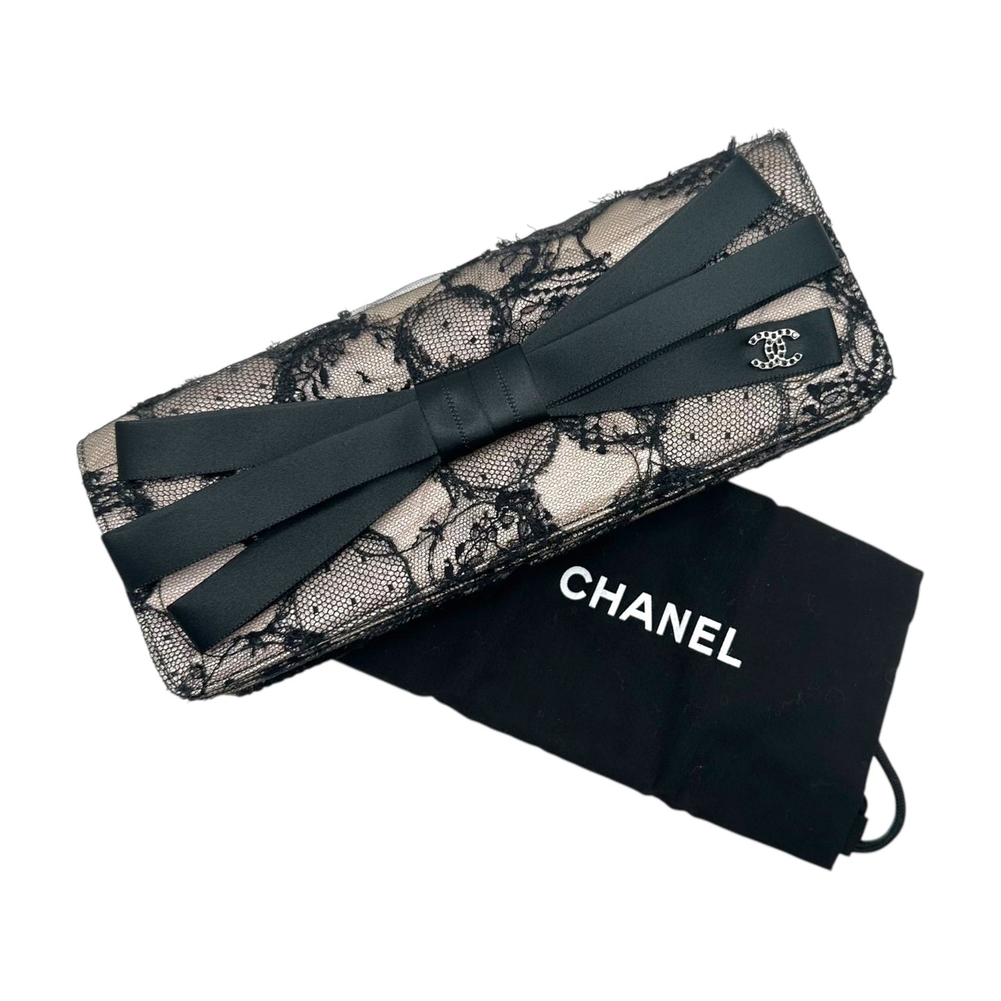 Chanel Black & Pink Lace Clutch w/ Silk Bow 2008-09