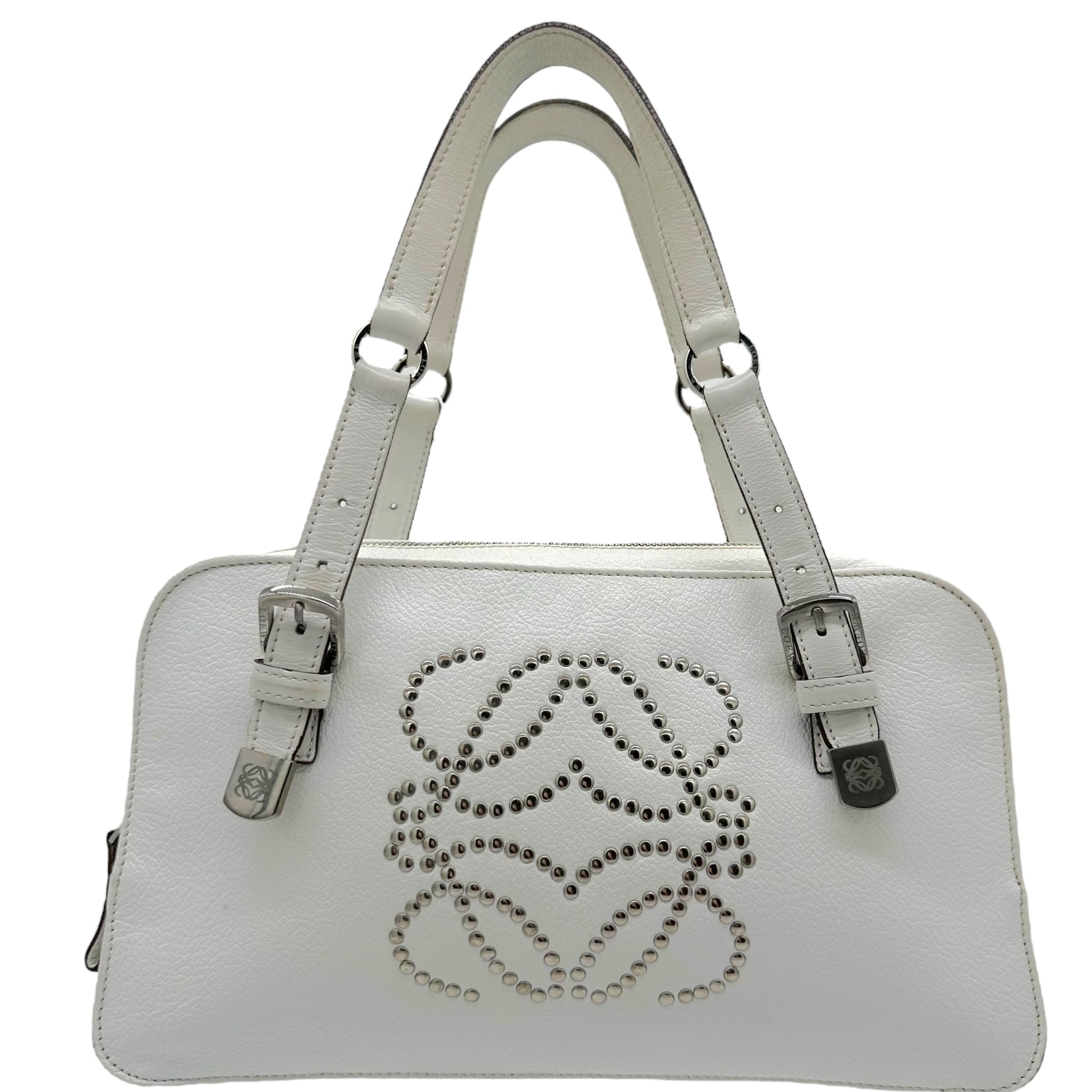 Loewe Studded Anagram White Leather Shoulder Bag - Outfit Repeater