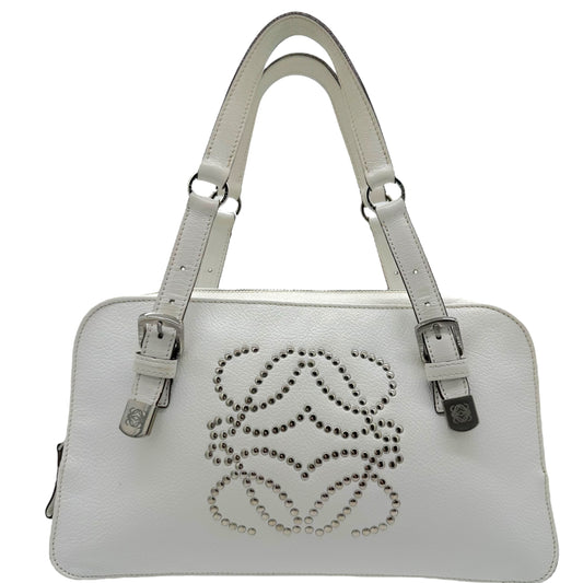 Loewe Studded Anagram White Leather Shoulder Bag - Outfit Repeater