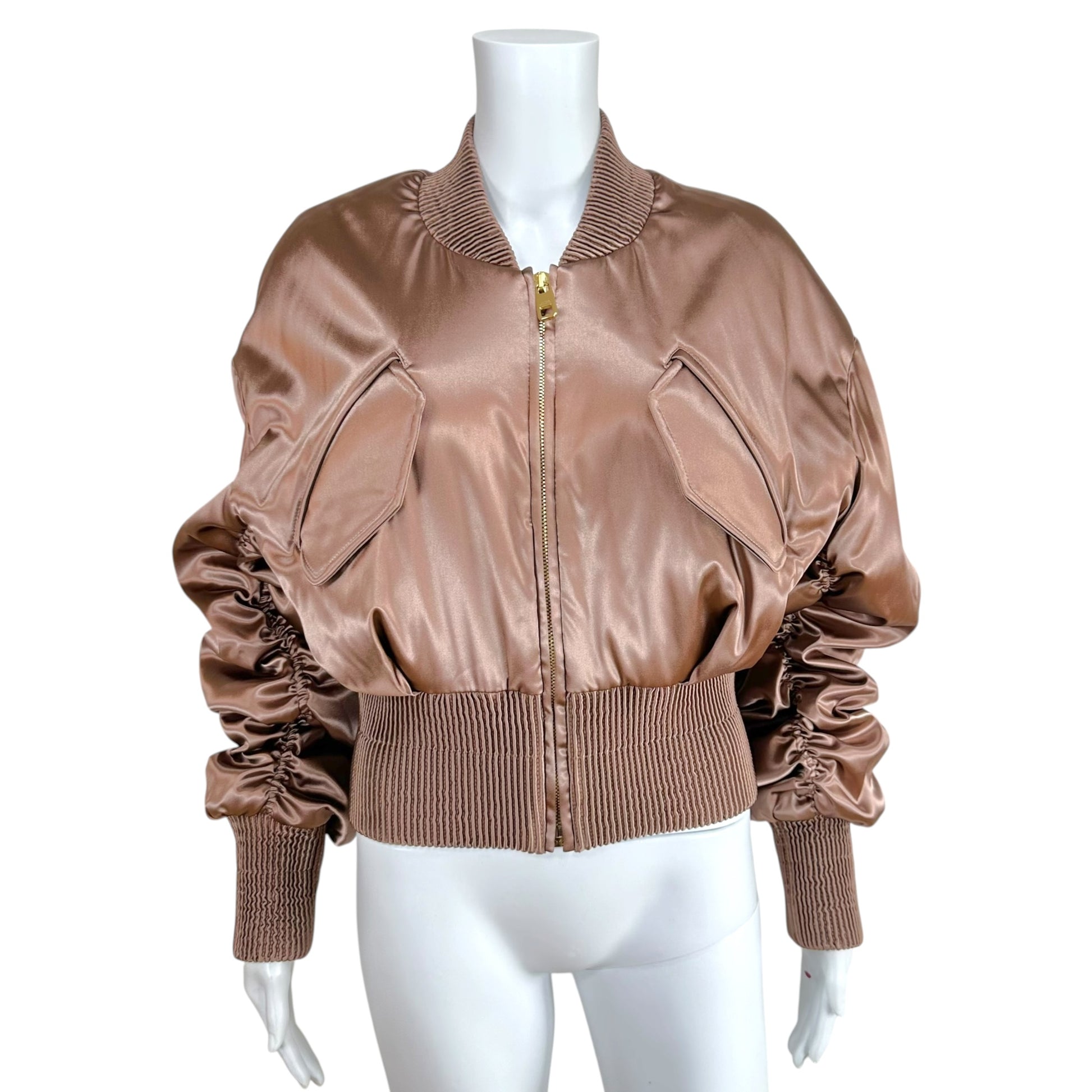 Dolce & Gabbana Dusty Rose Oversized Cropped Satin Bomber Jacket