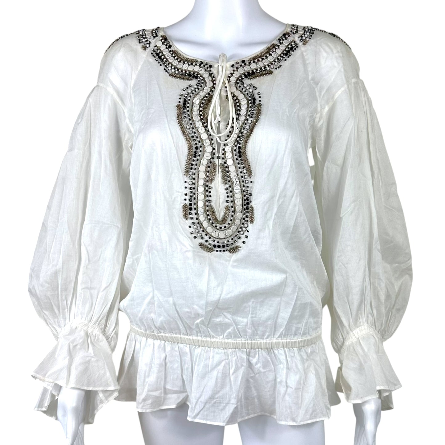 Roberto Cavalli White Beaded Peasant Blouse - Outfit Repeater