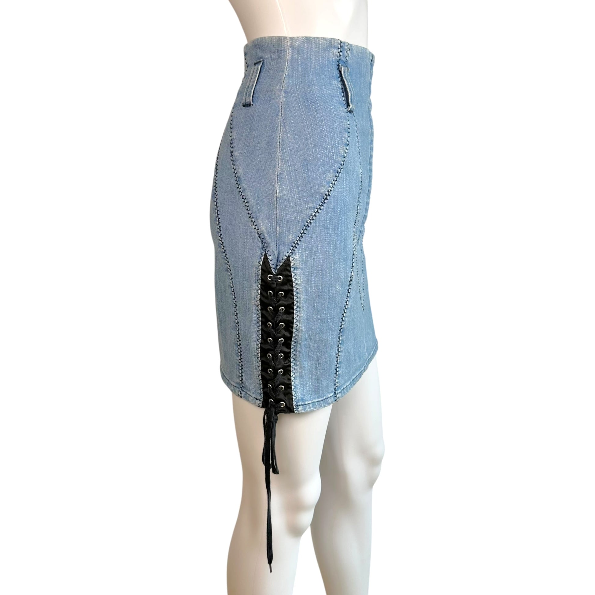 D&G High Waisted Denim Mini Skirt Light Blue Lace-Up