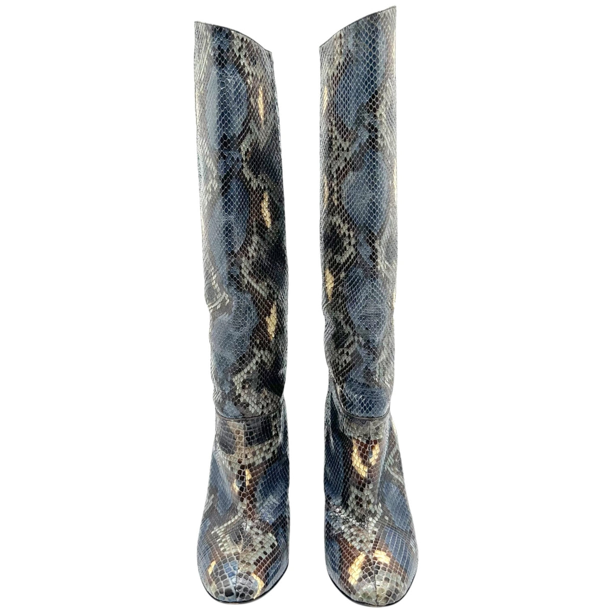 Valentino Garavani Blue & Gray Python Heeled Knee High Boots