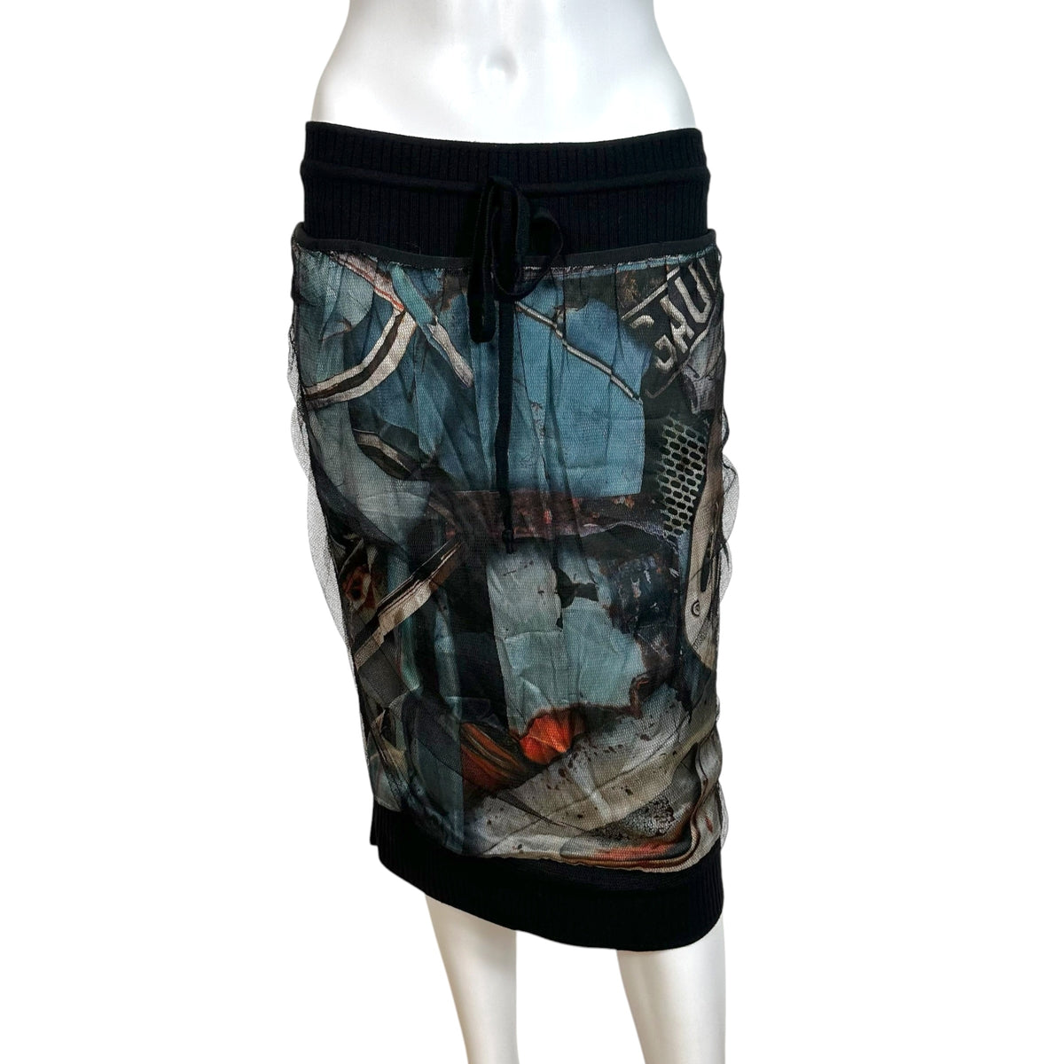 Jean Paul Gaultier Mesh Overlay Knit Patterned Skirt
