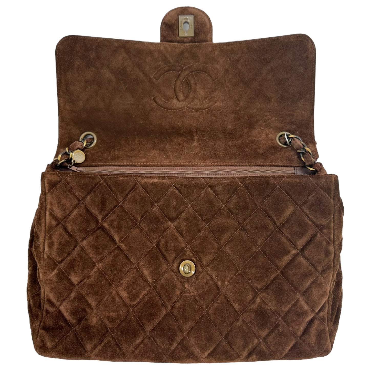 Chanel Brown Suede Medium Flap Shoulder Bag - Outfit Repeater