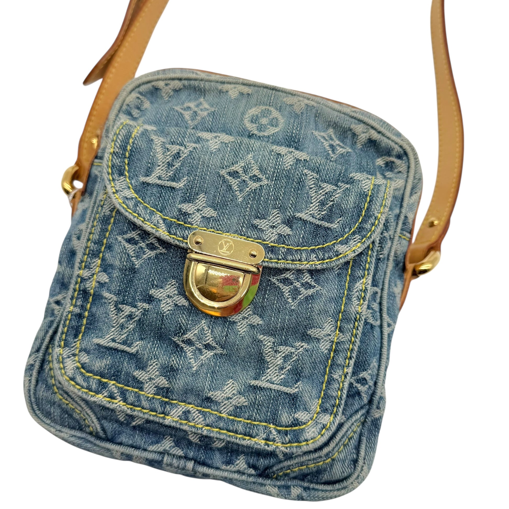 Louis Vuitton Blue Denim Monogram Crossbody Camera Bag - Outfit Repeater