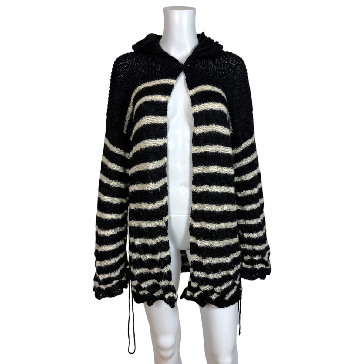 Jean Paul Gaultier Alpaca Knit Black & White Striped Wrap Cardigan