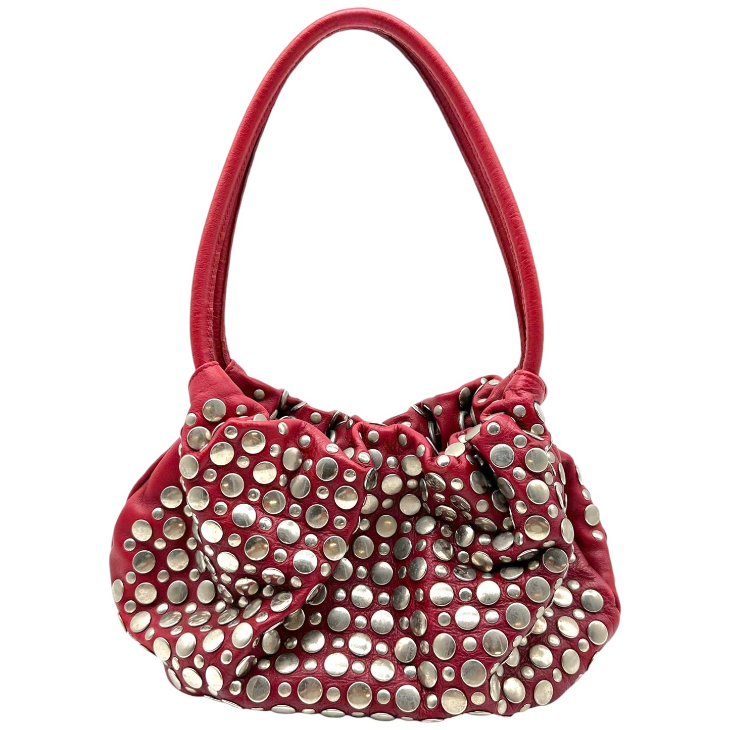 Sonia Rykiel Red Leather & Silver Studded Domino Bag