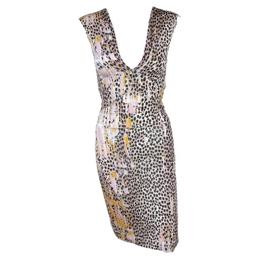 Just Cavalli Roberto Cavalli Pink Cheetah Print Backless Midi Dress