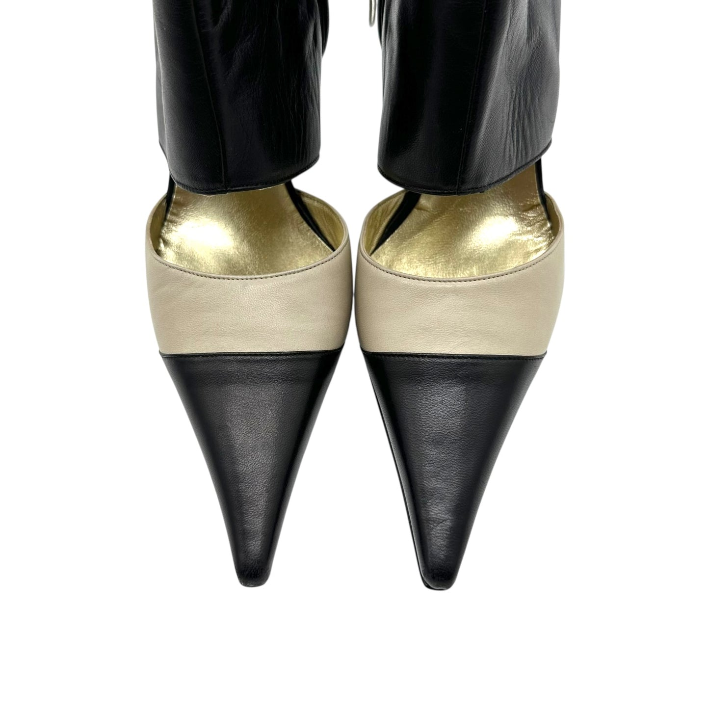 Chanel Black & Cream Leather Cut-Out Heels NEW