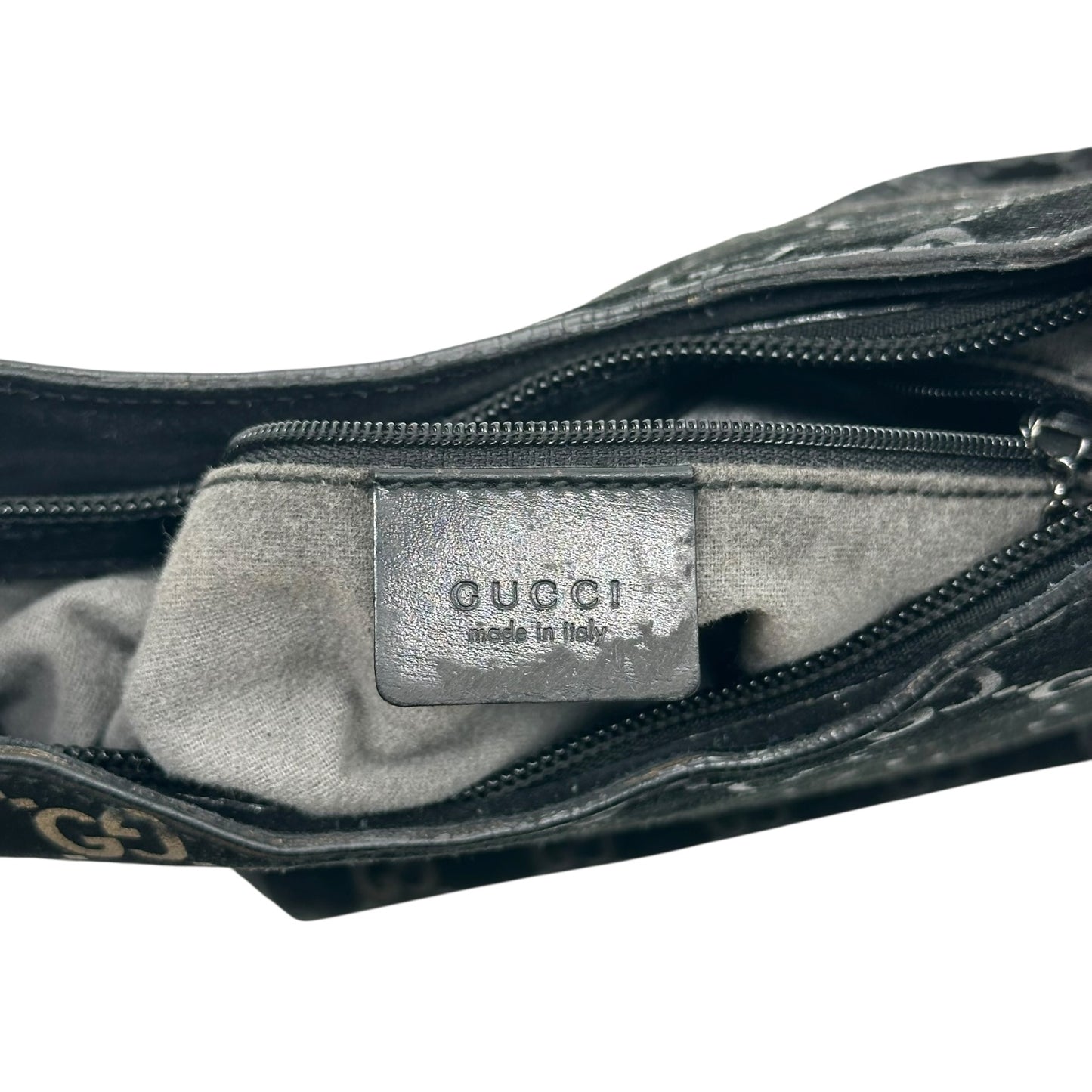 Gucci by Tom Ford Black Embossed Suede Monogram Shoulder Bag