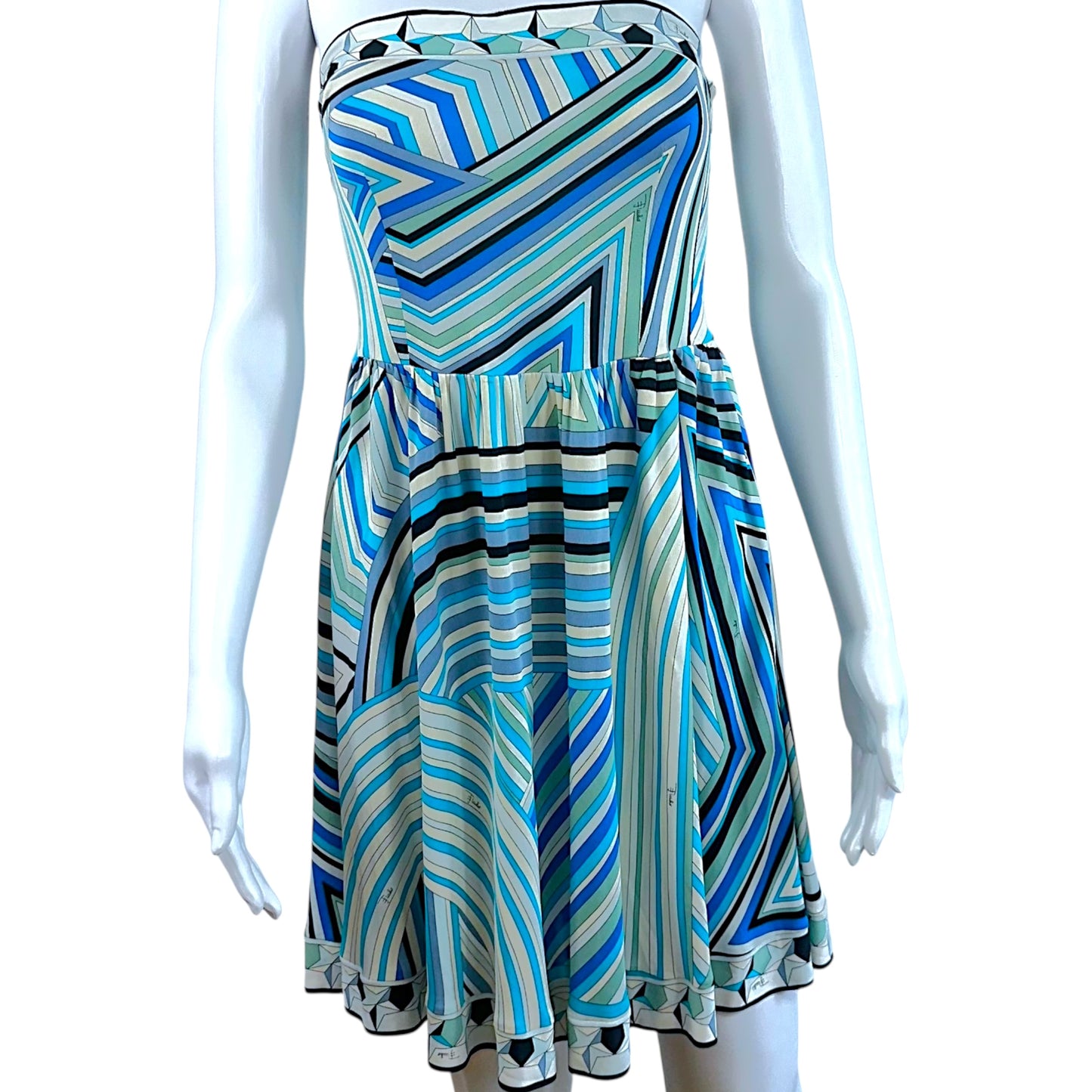 Emilio Pucci Strapless Mini Dress Blue Printed Fitted