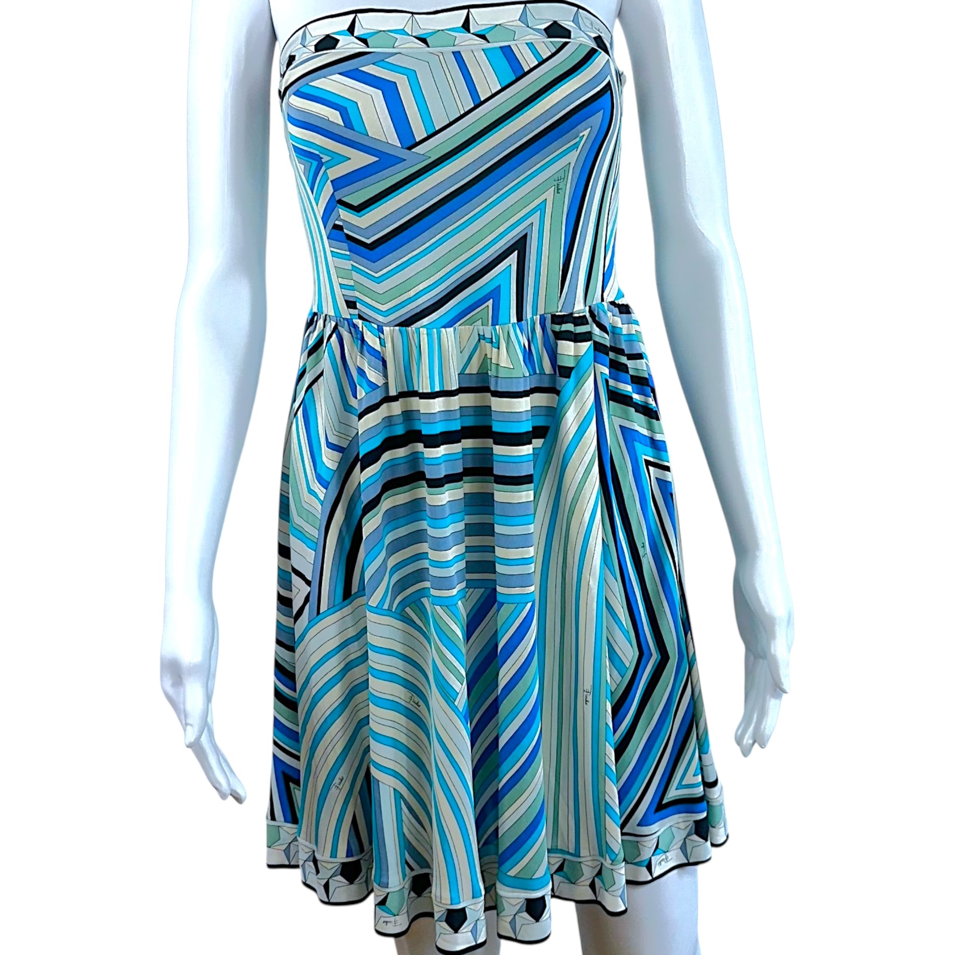 Emilio Pucci Strapless Mini Dress Blue Printed Fitted