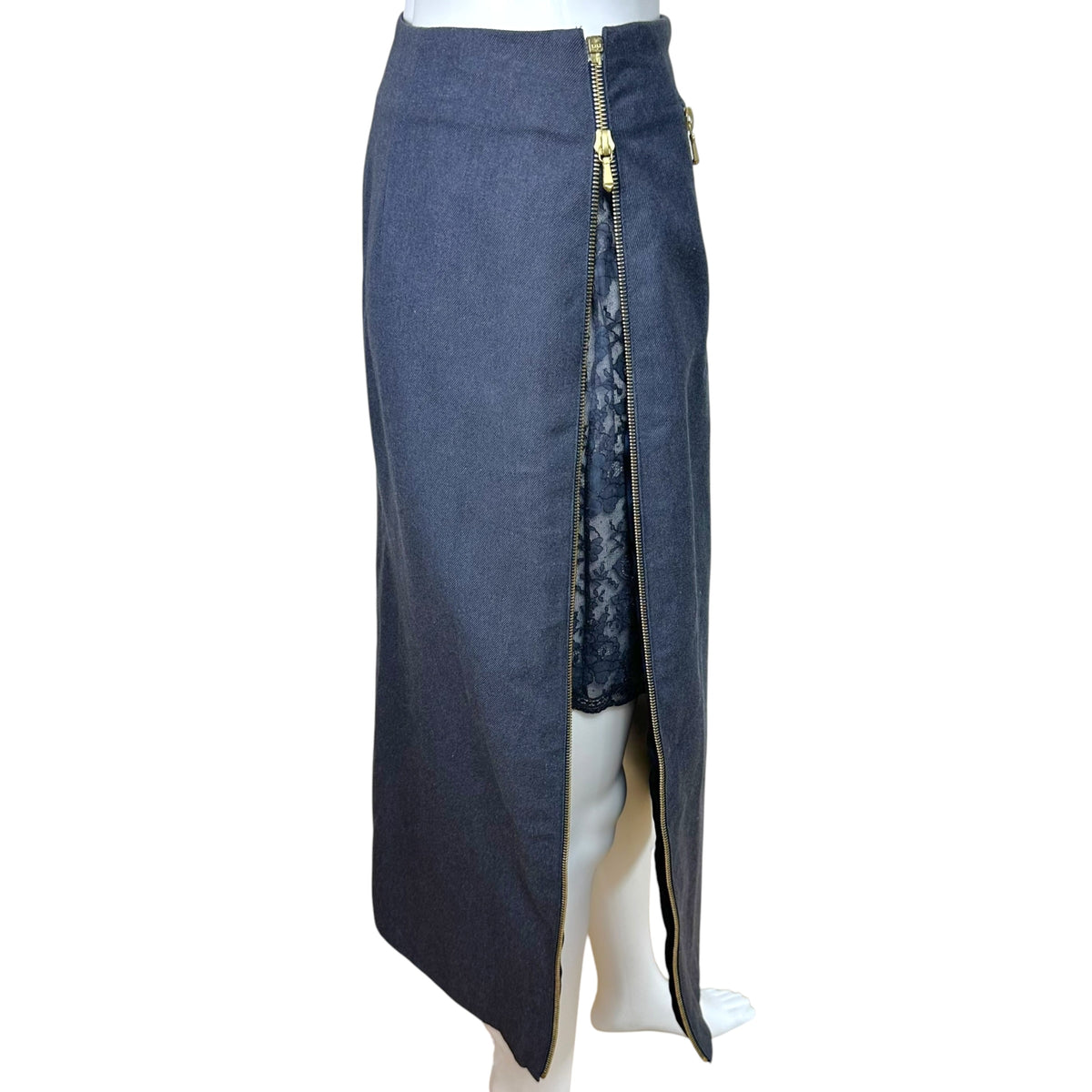 Christian Dior Dark Denim Midi Skirt With Gold Buckle