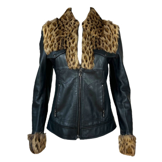 Dolce & Gabbana Leopard Print Fur Trim Coat