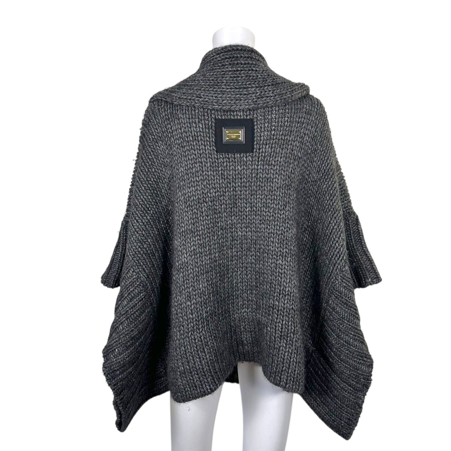 Dolce & Gabbana Gray Wool Knit Poncho w/ Attached Scarf