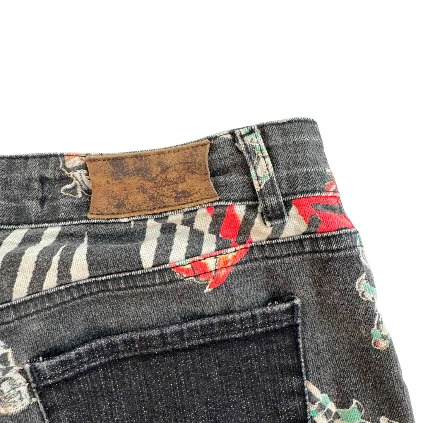 Roberto Cavalli Black Multicolor Tattoo Print Flare Jeans