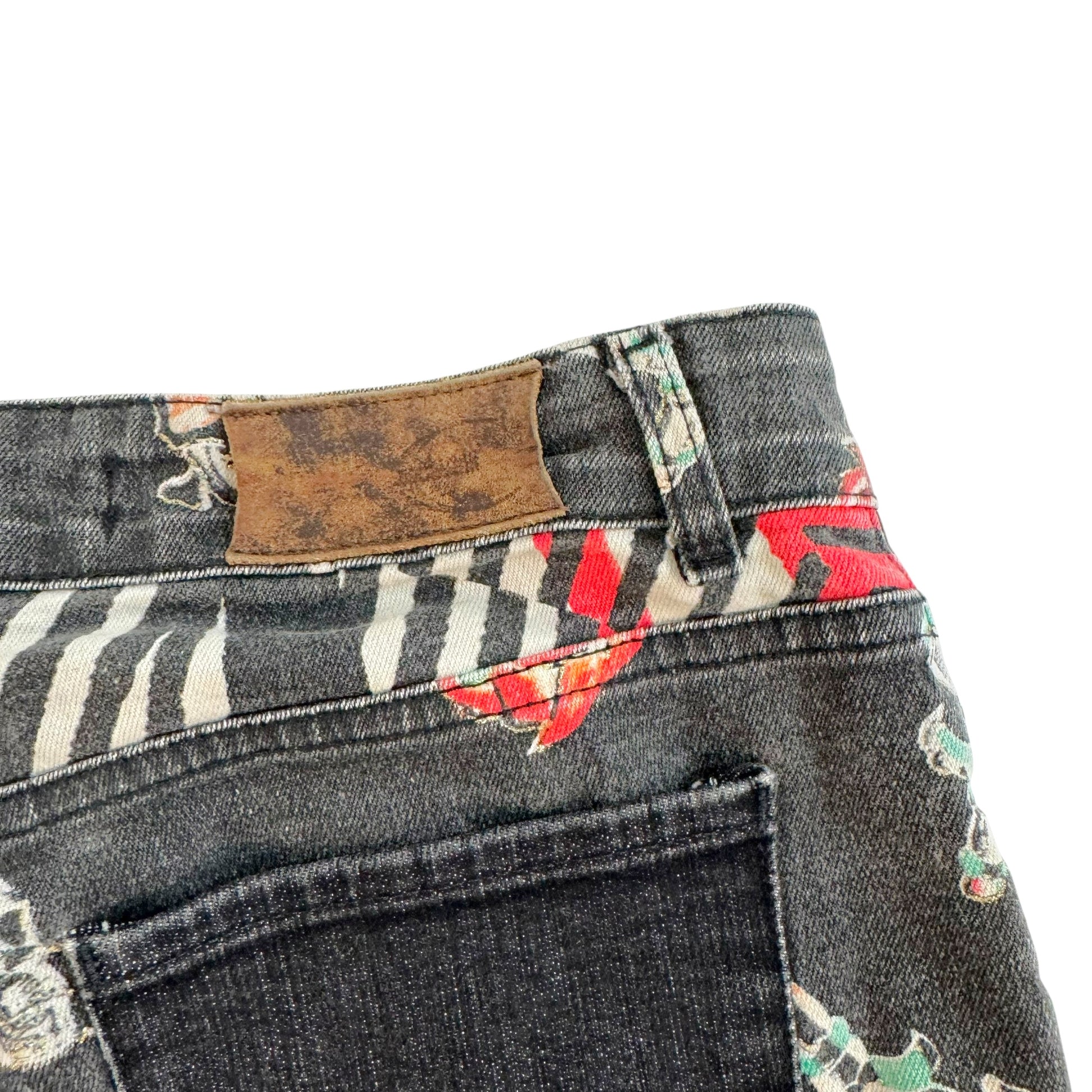 Roberto Cavalli Black Multicolor Tattoo Print Flare Jeans