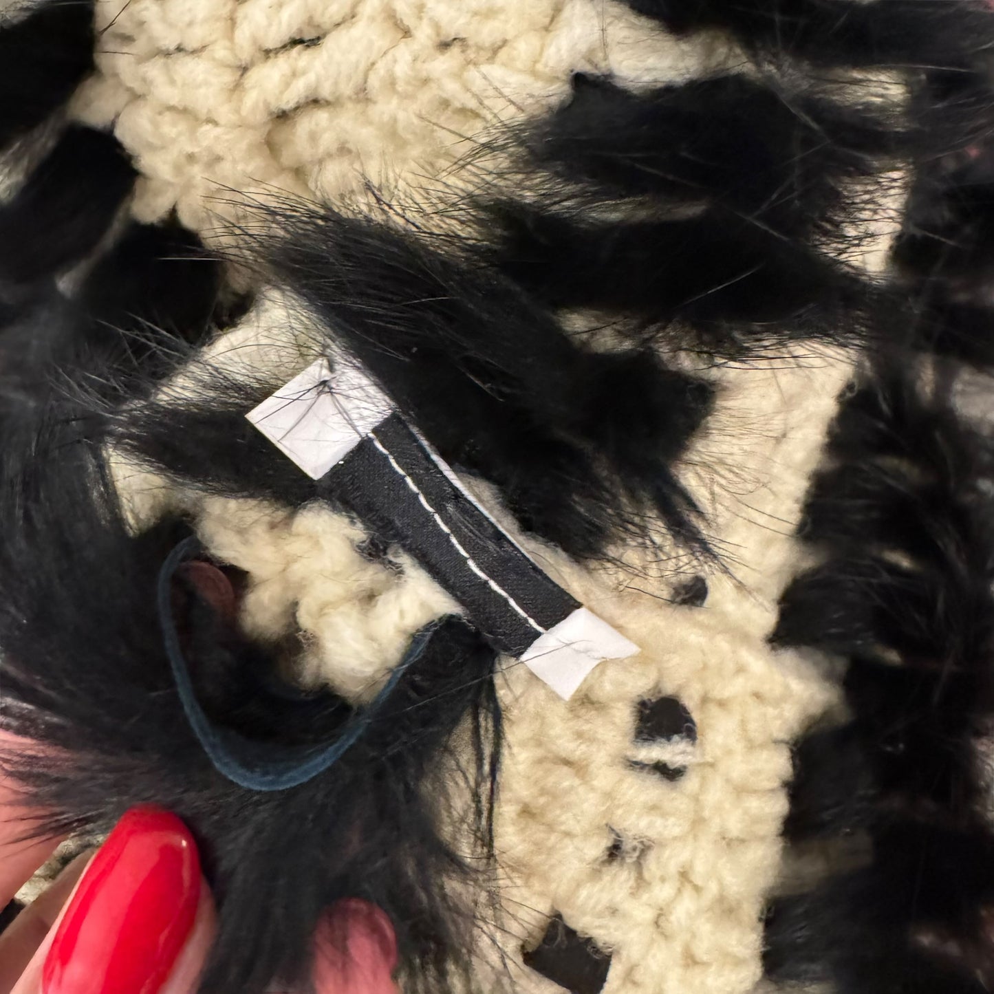 Just Cavalli Roberto Cavalli Black Rabbit Fur & Ivory Knit Cardigan