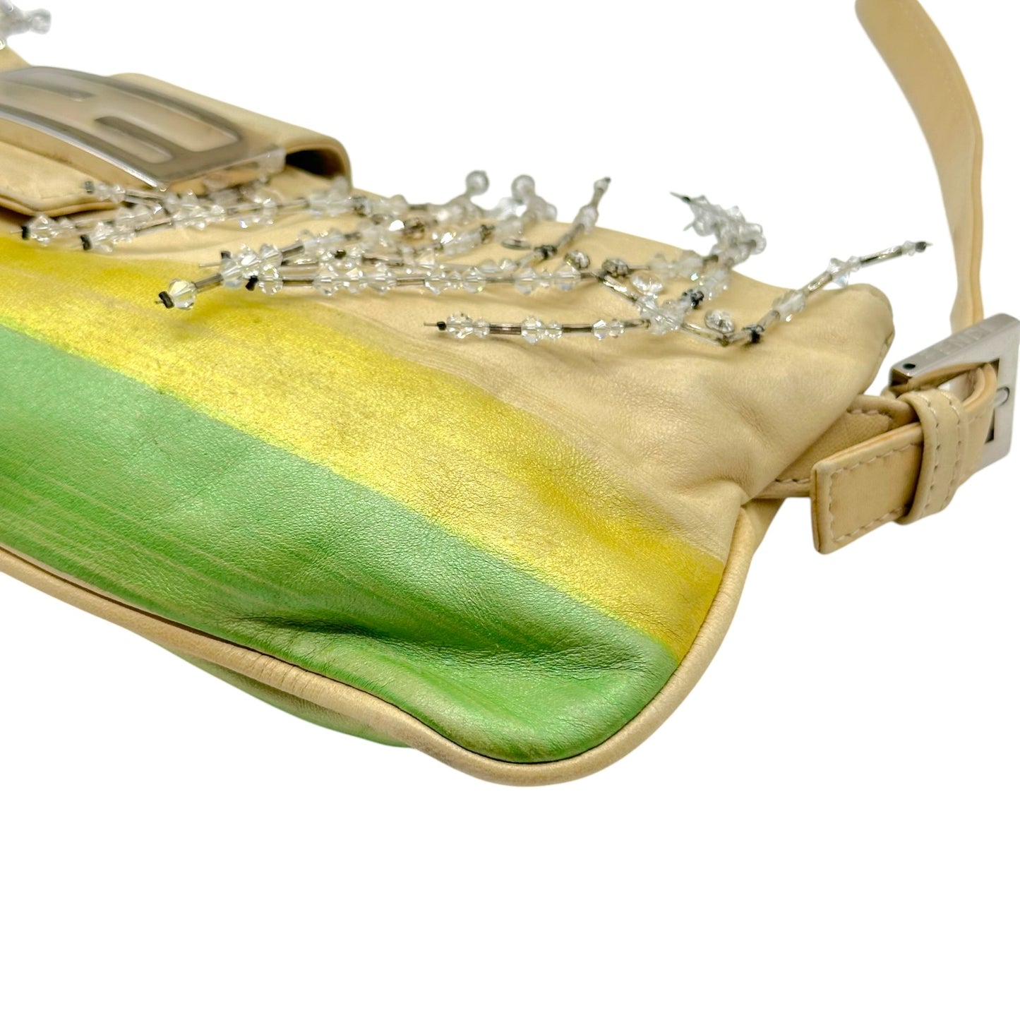 Fendi Pastel Painted Leather & Beaded Rhinestone Embellished Crossbody Baguette Bag