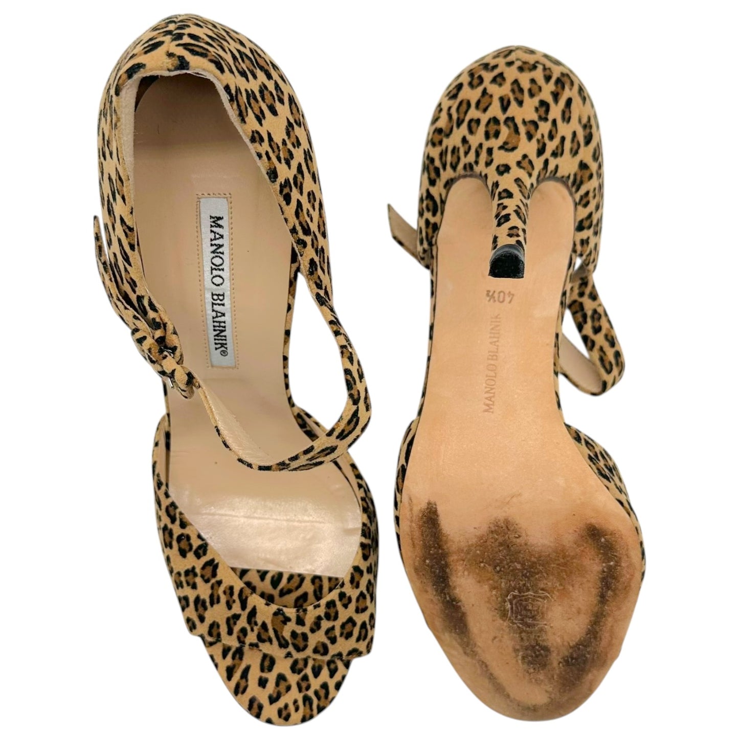 Manolo Blahnik Leopard Print Suede Sandal Heels