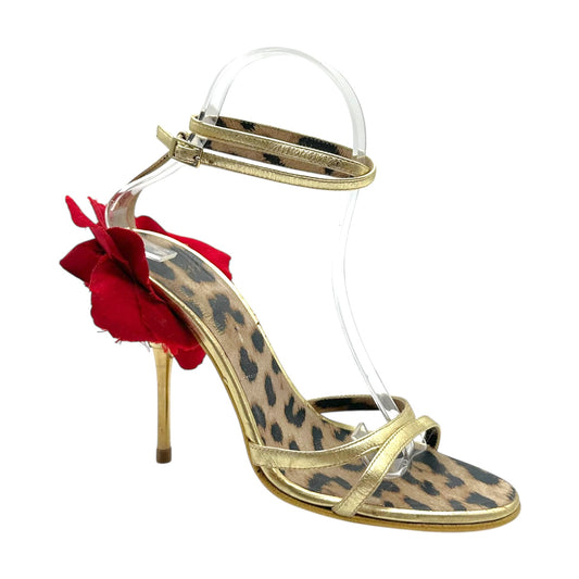 Roberto Cavalli Rose Heel Gold Strappy Sandals