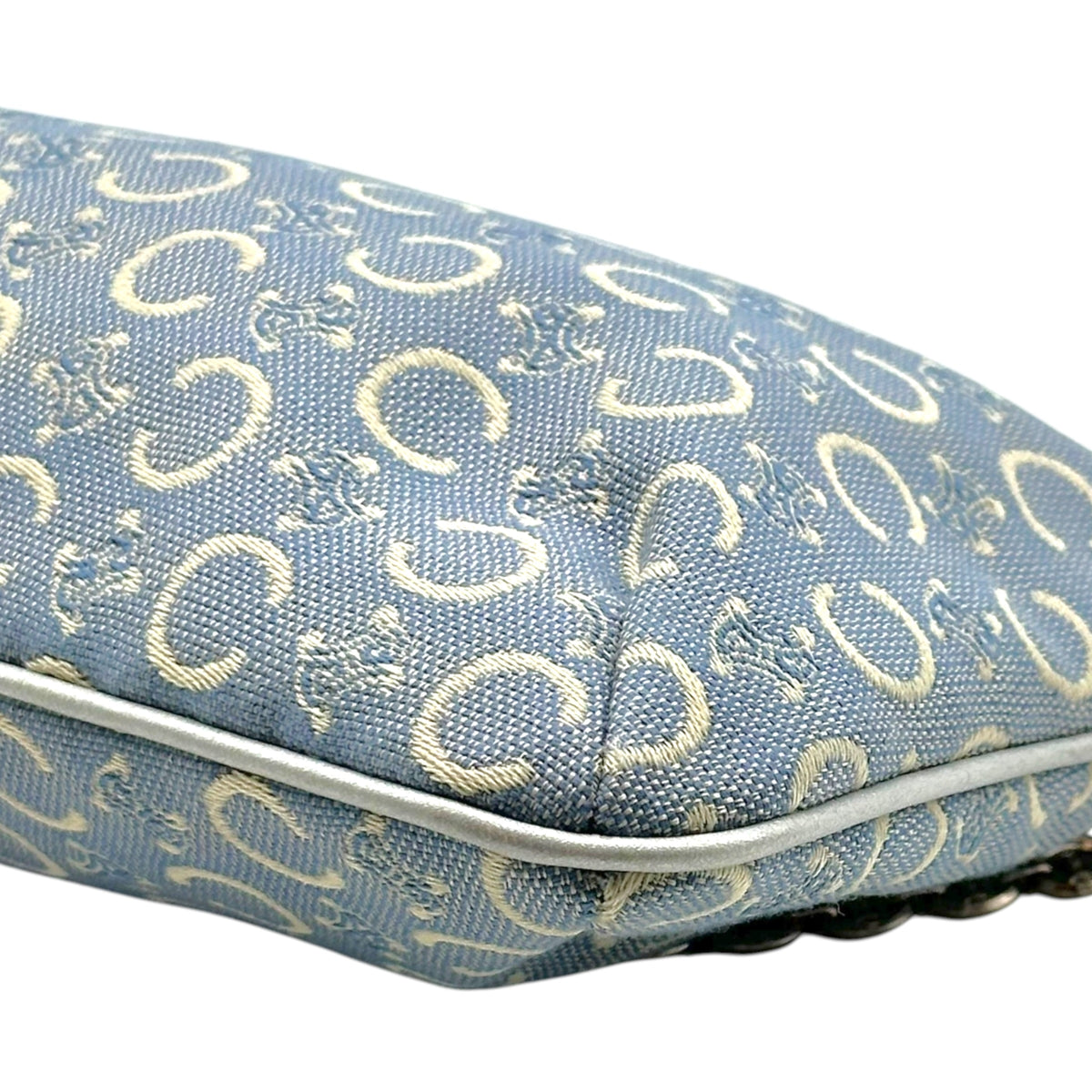 Celine Pochette Bag Light Blue Monogram Canvas Chain Strap