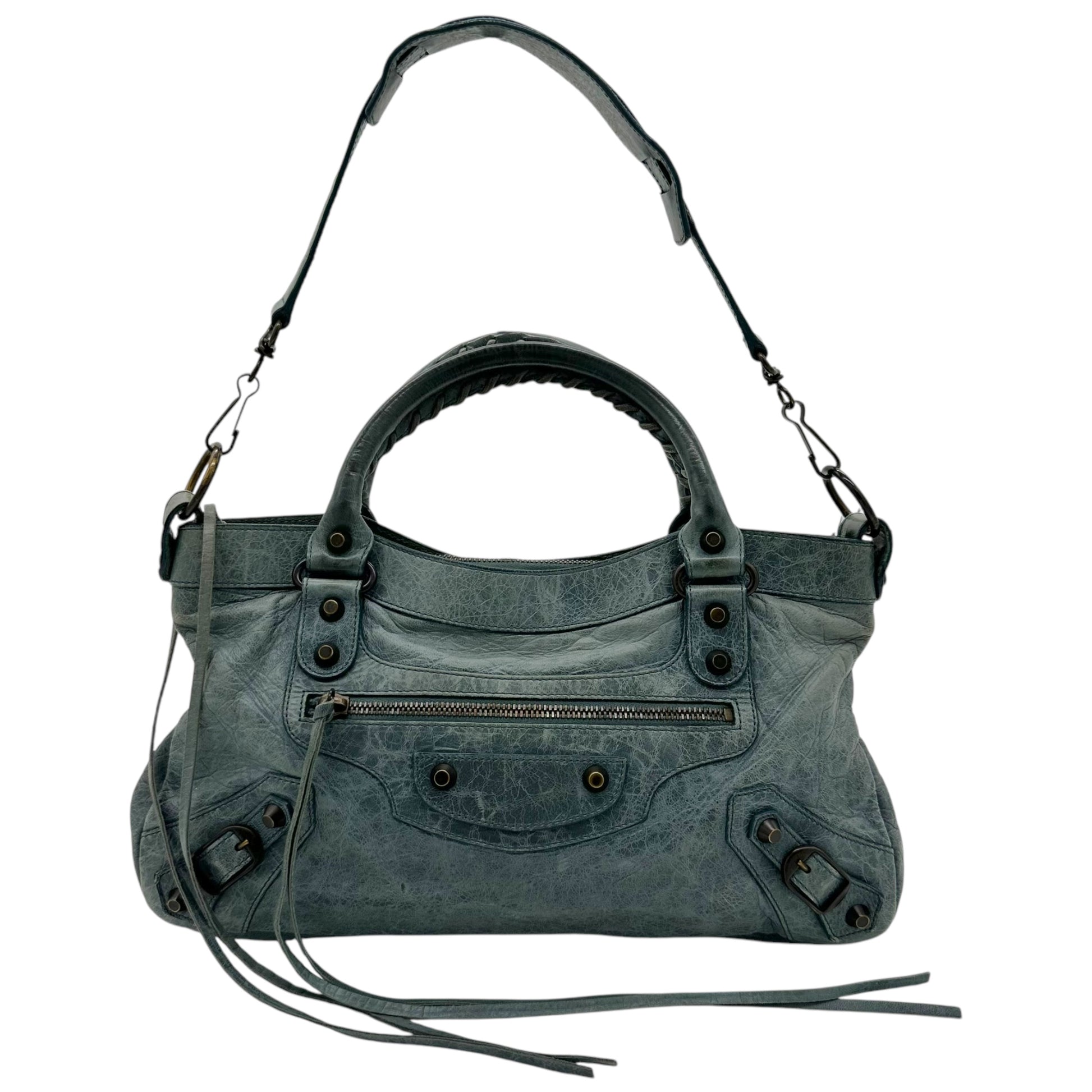 Balenciaga Teal Leather First City Bag - Outfit Repeater
