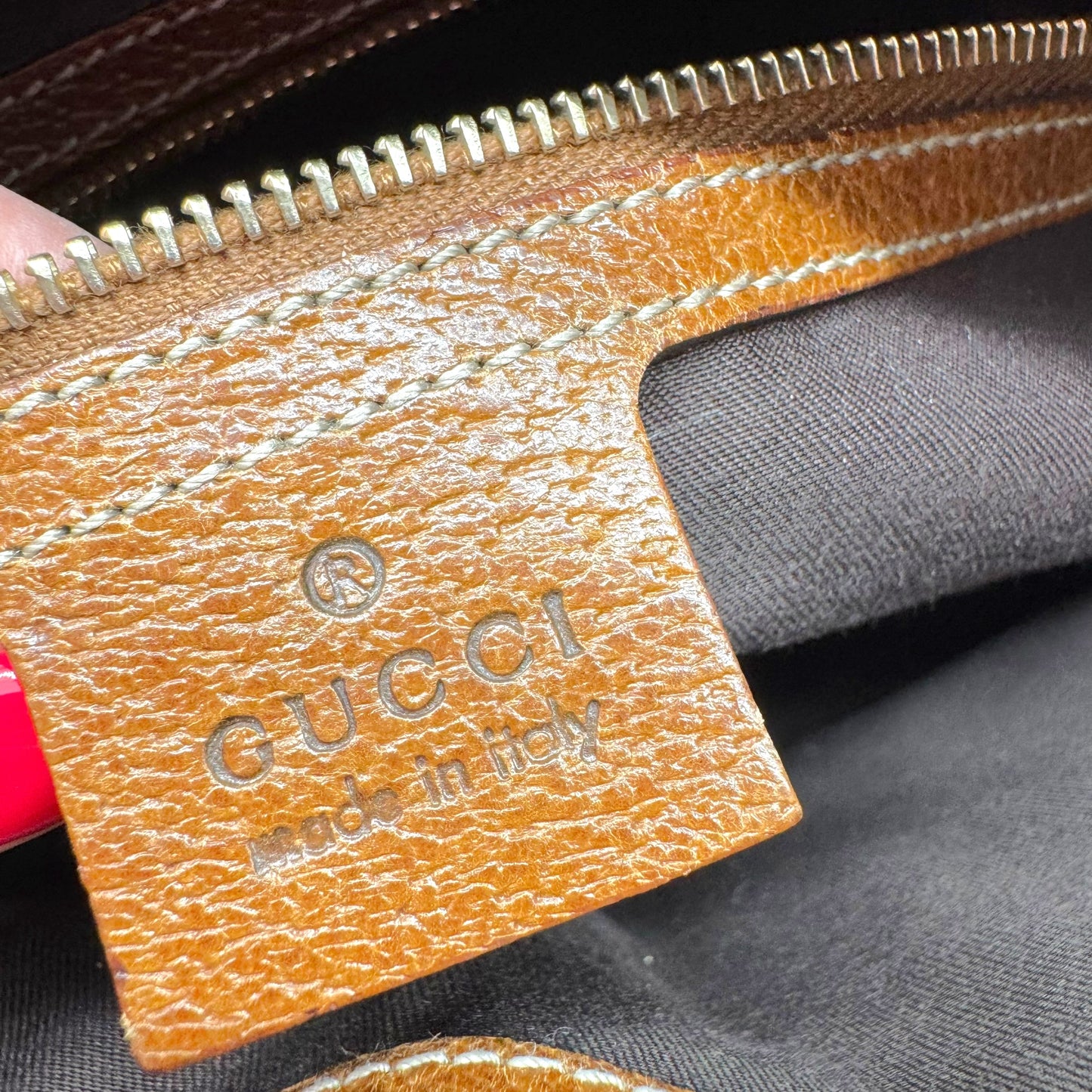 Gucci Tan Monogram & Brown Leather Piston Lock Shoulder Jackie Bag