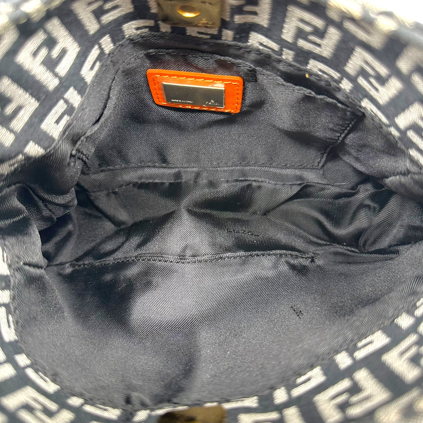 Fendi Black Zucchino Monogram Orange Leather Trim Mini Bag