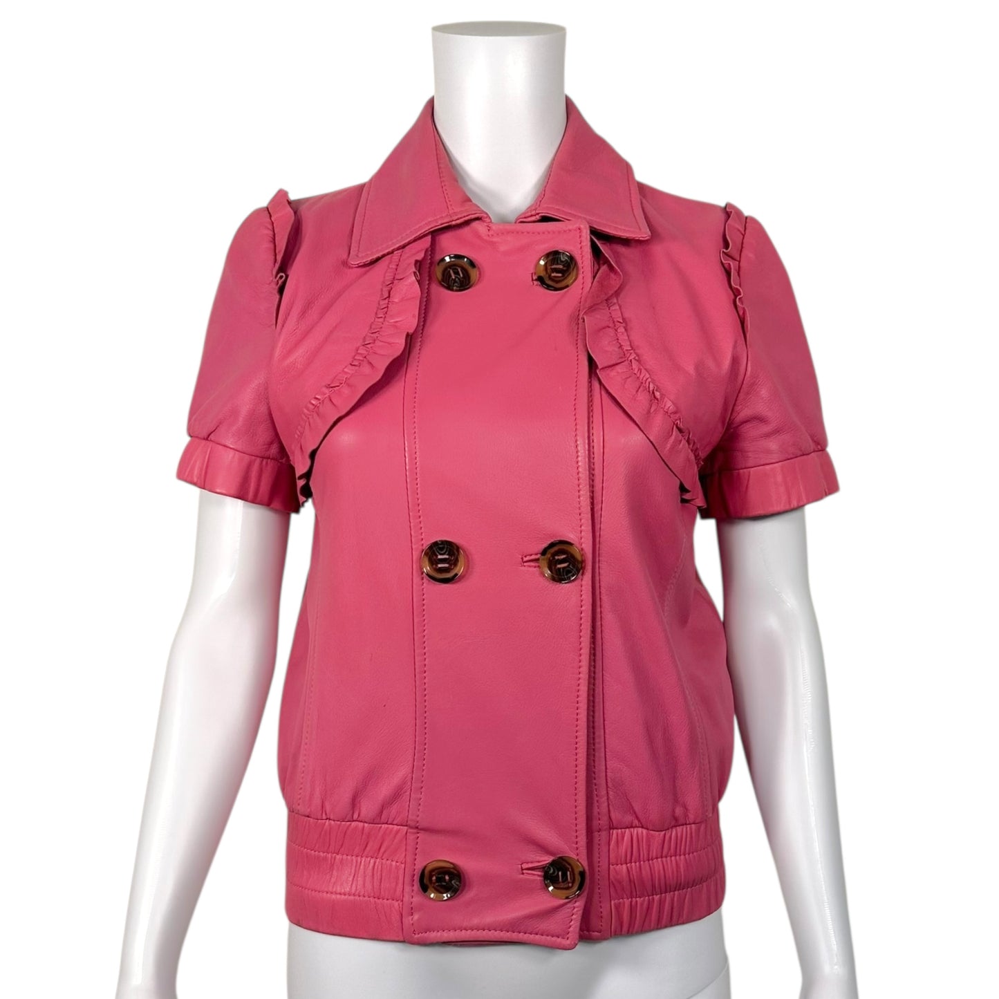 RED Valentino Pink Leather Short Sleeve Jacket - Outfit Repeater