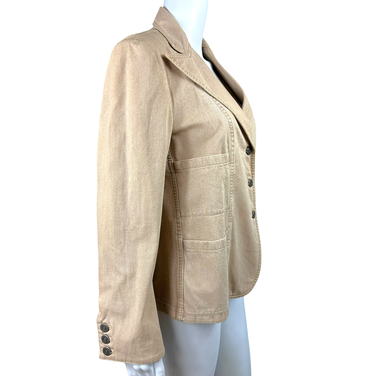 Chanel Blazer Jacket Light Brown Denim Notched Lapel