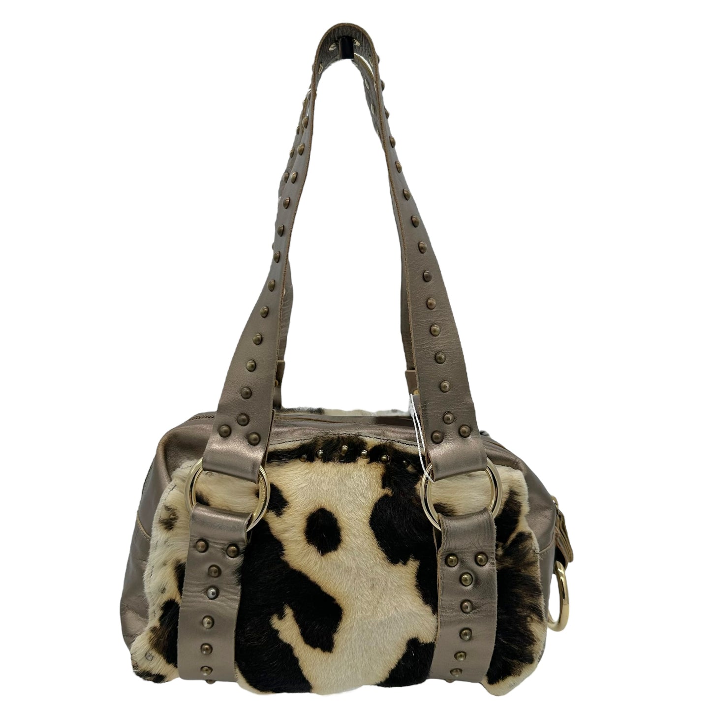 Dolce & Gabbana Studded Cow Print Ponyhair Shoulder Bag - Outfit Repeater
