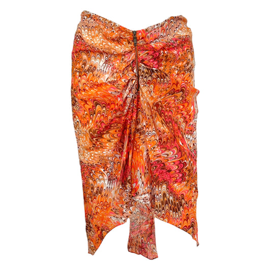 Celine Strapless Silk Blouse Orange Pink Swirl Print