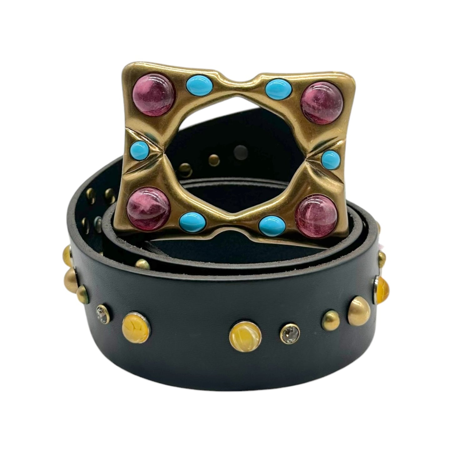 Dolce & Gabbana Brown Leather Gold Multi Stone Studded Belt