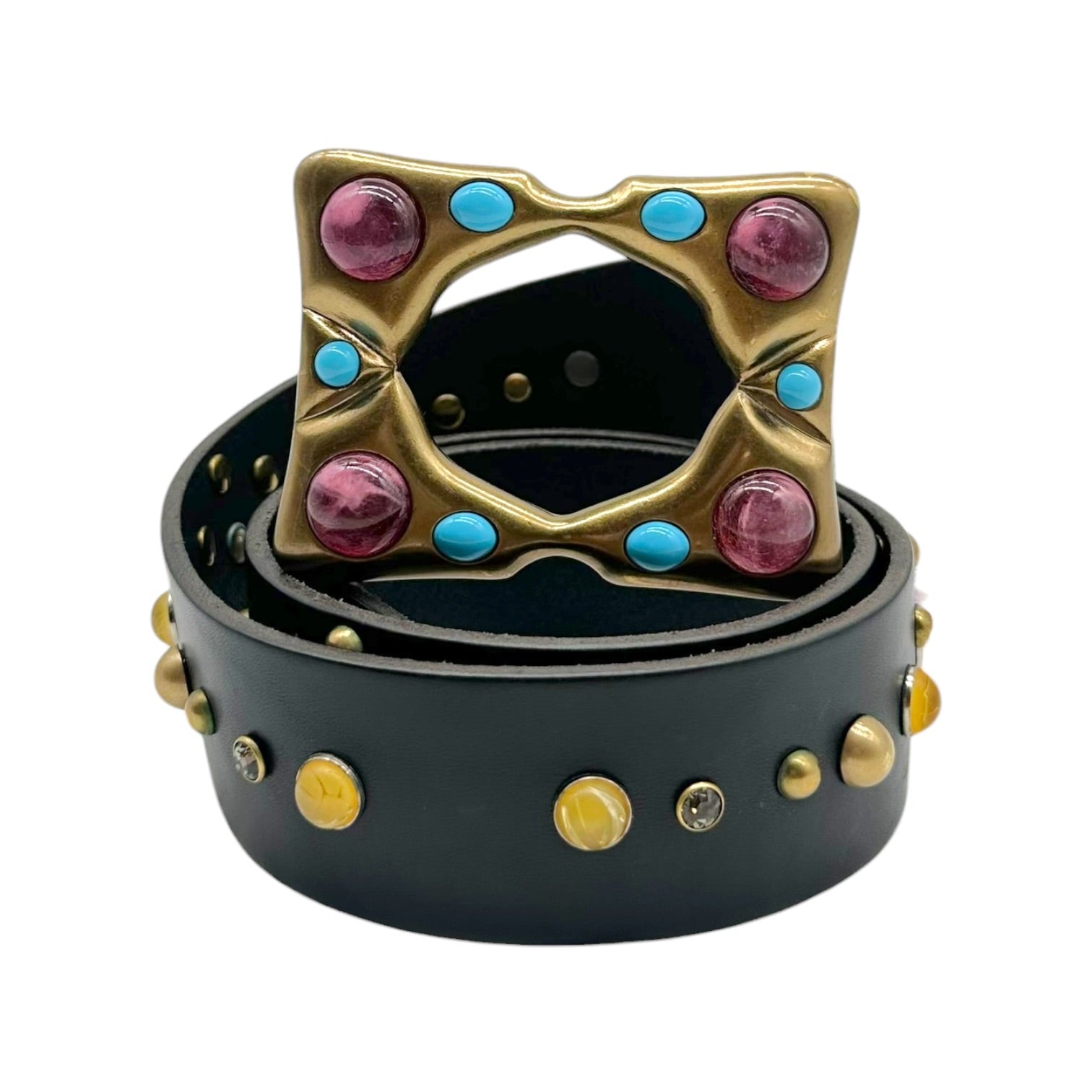 Dolce & Gabbana Brown Leather Gold Multi Stone Studded Belt