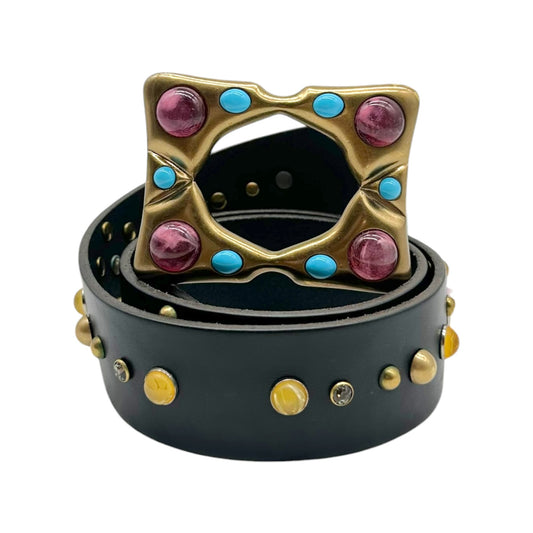 Dolce & Gabbana Brown Leather Gold Multi Stone Studded Belt