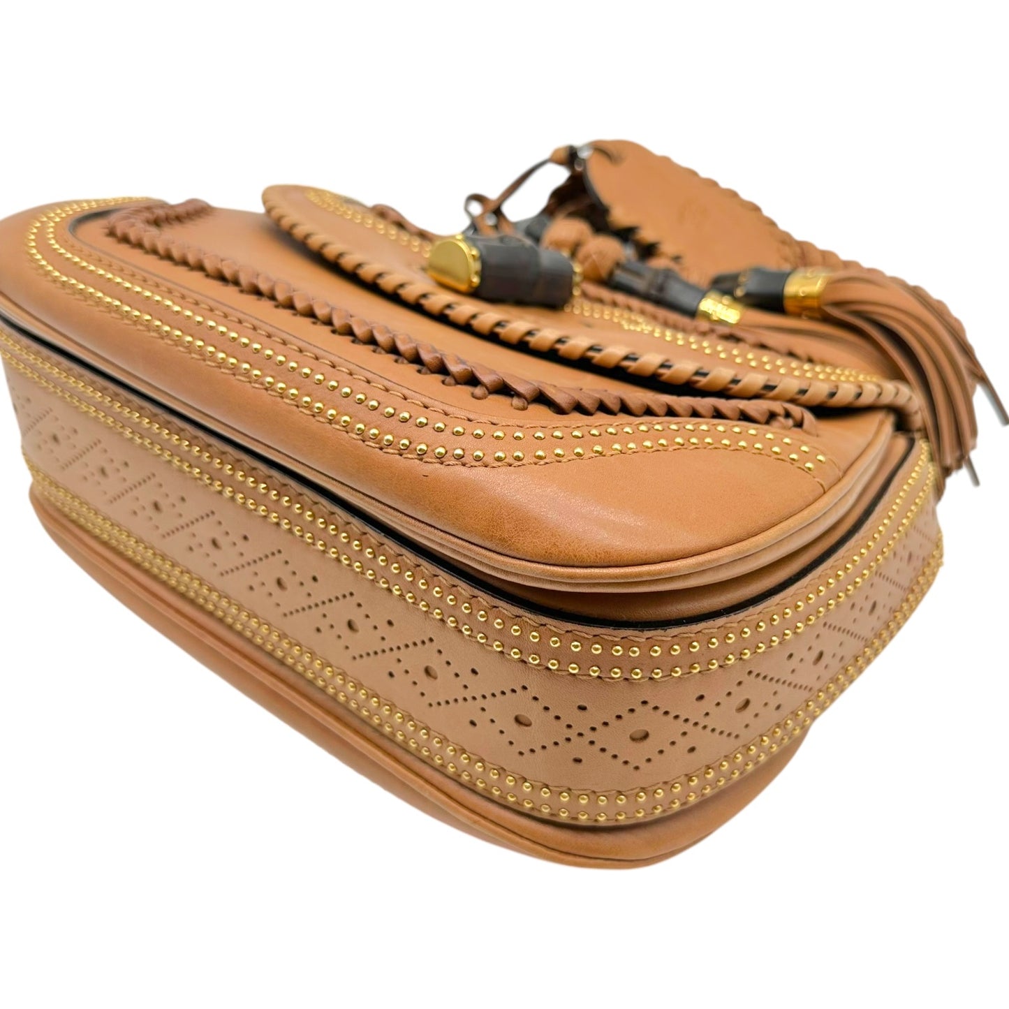 Gucci Brown Leather Whipstitch Fringe 2-Way Bag