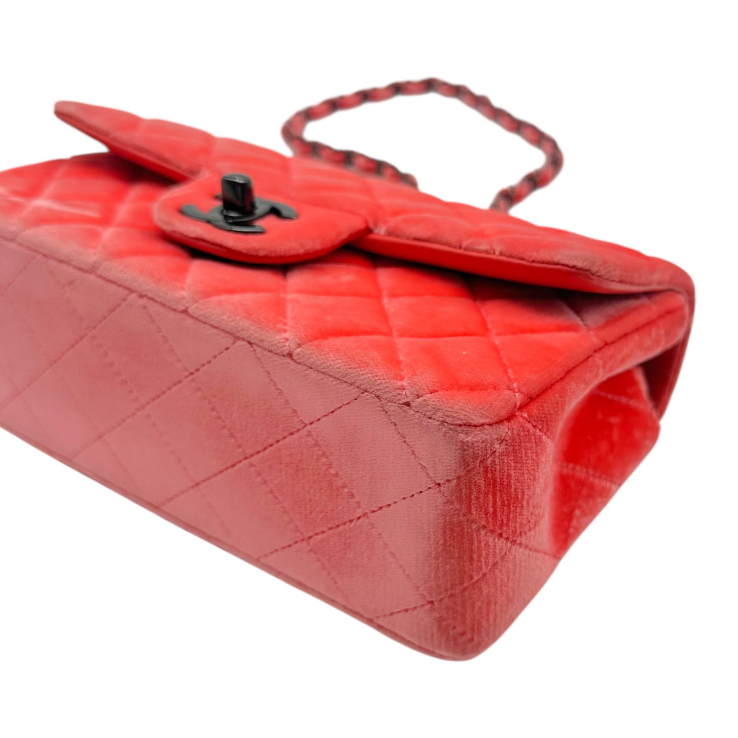 Chanel Neon Pink-Orange Velvet Small Classic Flap Bag 2014-15