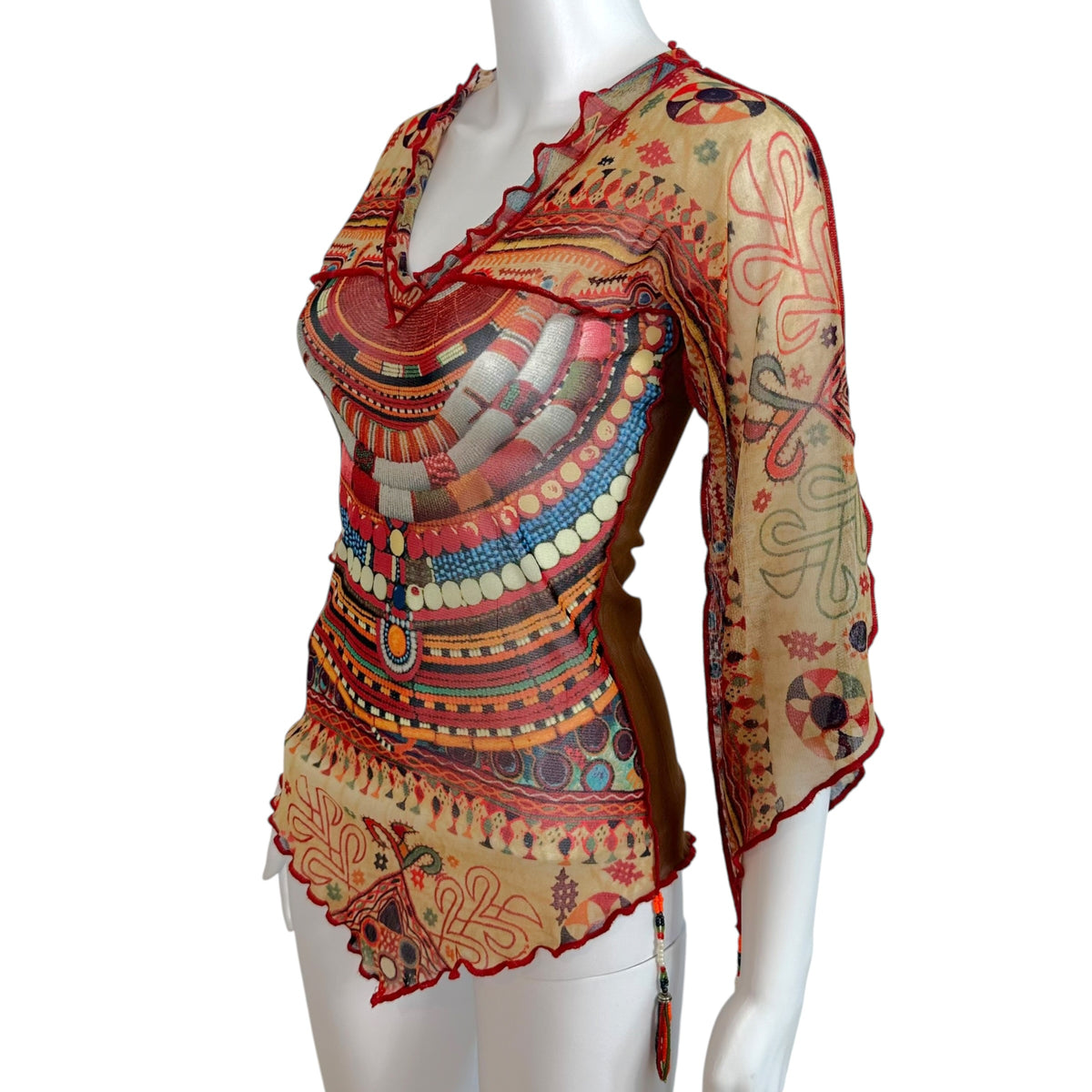 Jean Paul Gaultier Burgundy Multicolor Tribal Print Blouse
