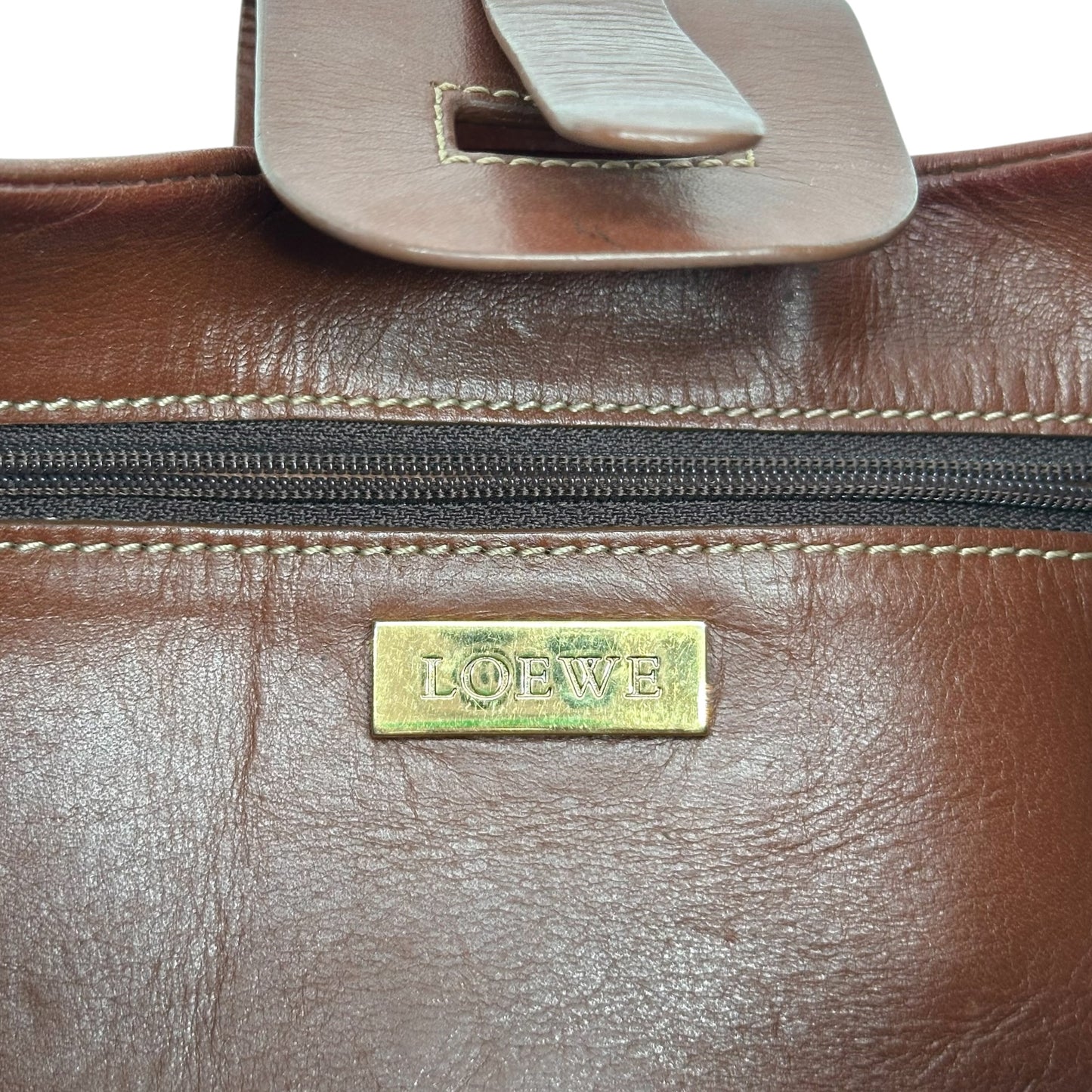 Loewe Brown Leather Small Hobo Bag with Gold Detailing