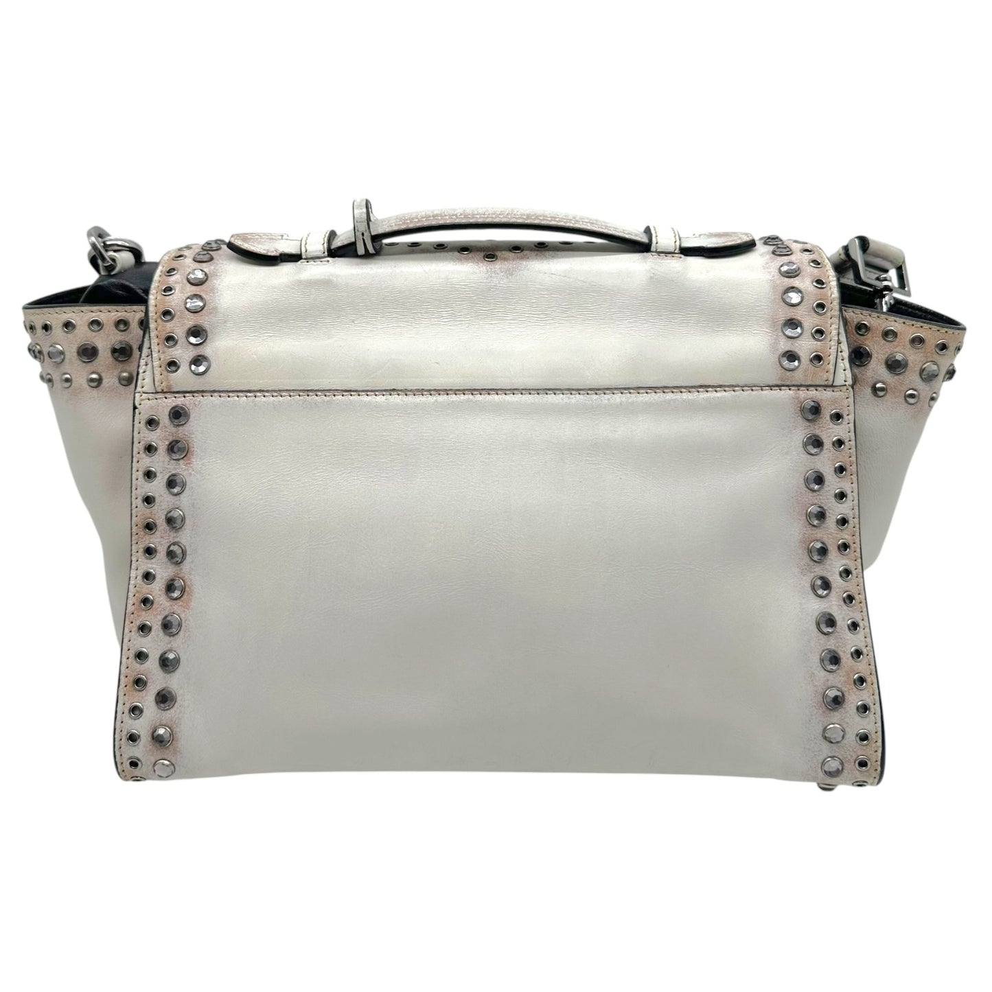 Prada White Leather Studded & Rhinestone Embellished 2-Way Bag