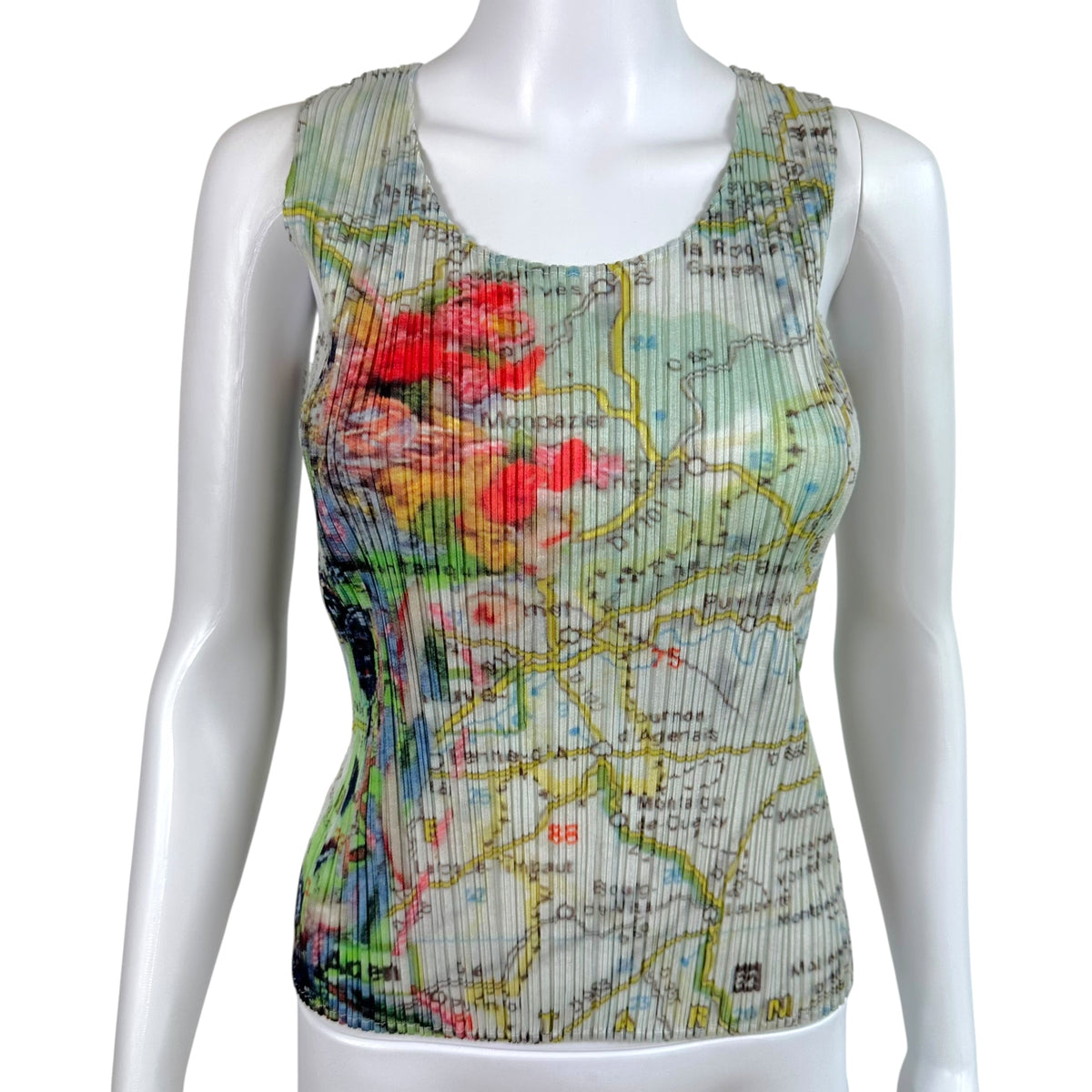 Issey Miyake Pleats Please S/S 2015 Multicolor Map Print Pleated Tank Sz 3