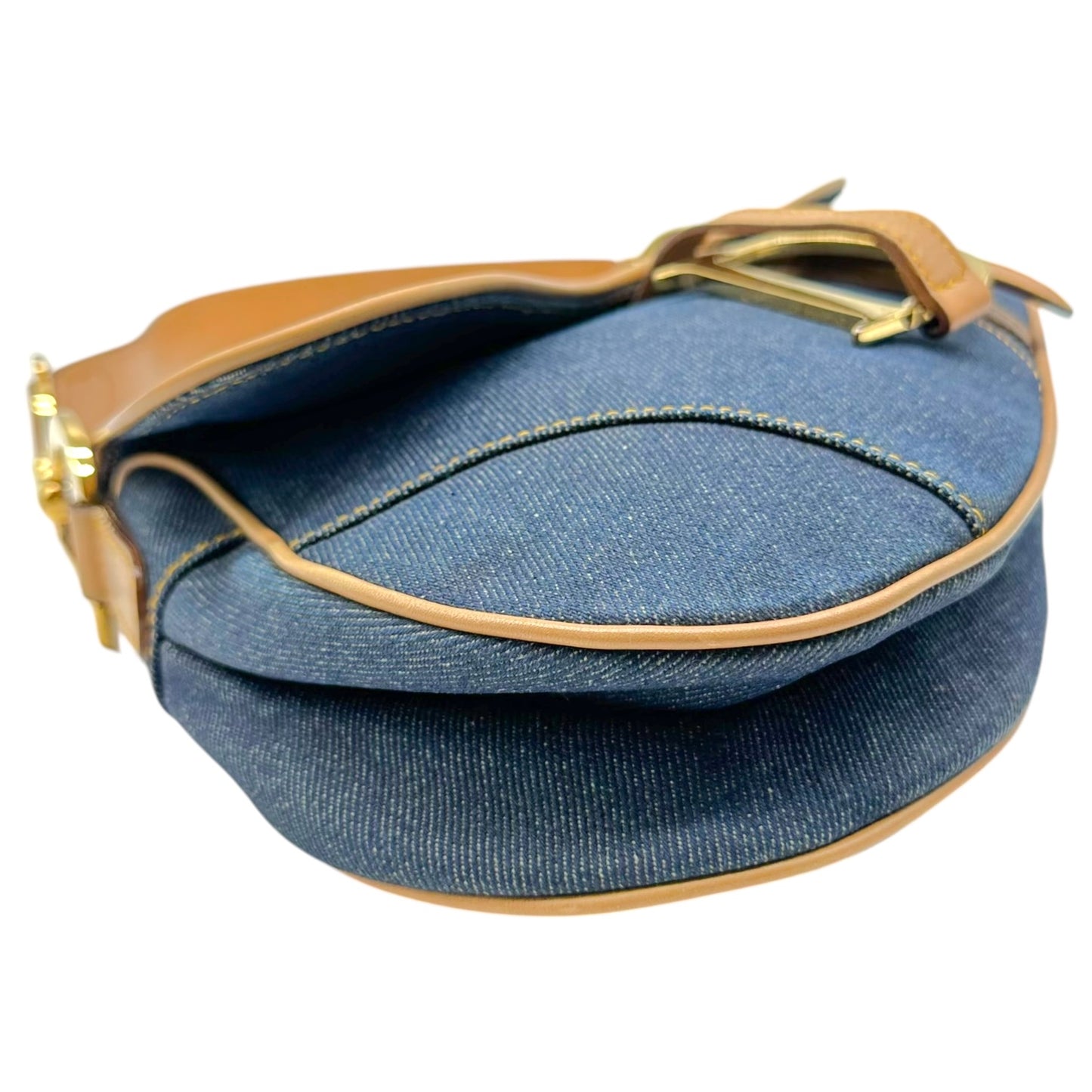Christian Dior Denim & Tan Leather Saddle Shoulder Bag