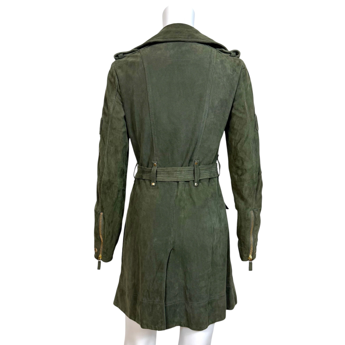 Gucci Suede Trench Coat Khaki Green Zip-Up S